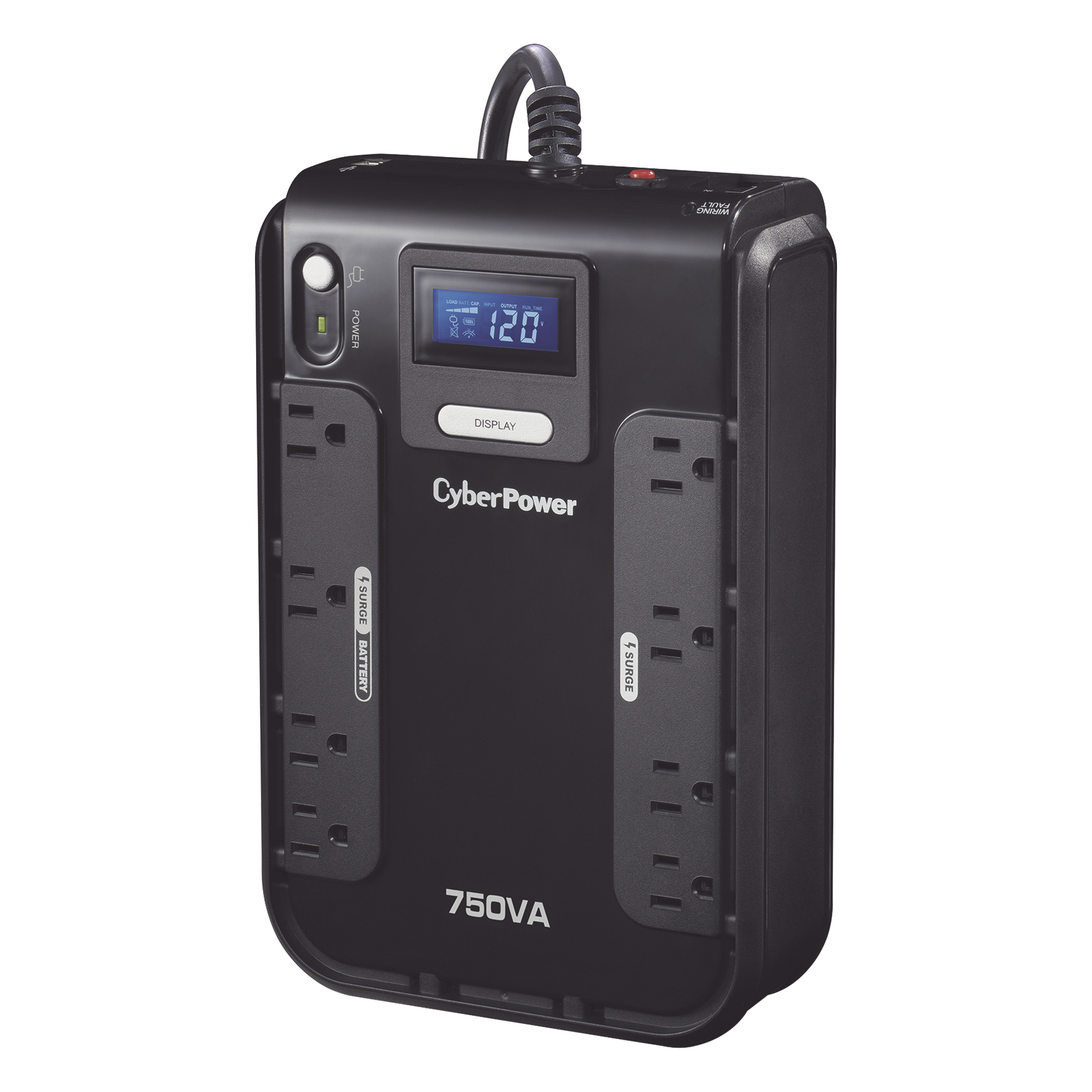 UPS de 750 VA/420 W, Topología Standby, Entrada 120 Vca NEMA 5-15P, Tipo Gabinete Compacto, Con 8 Tomas NEMA 5-15R — CYBERPOWER · SKU CP750LCD