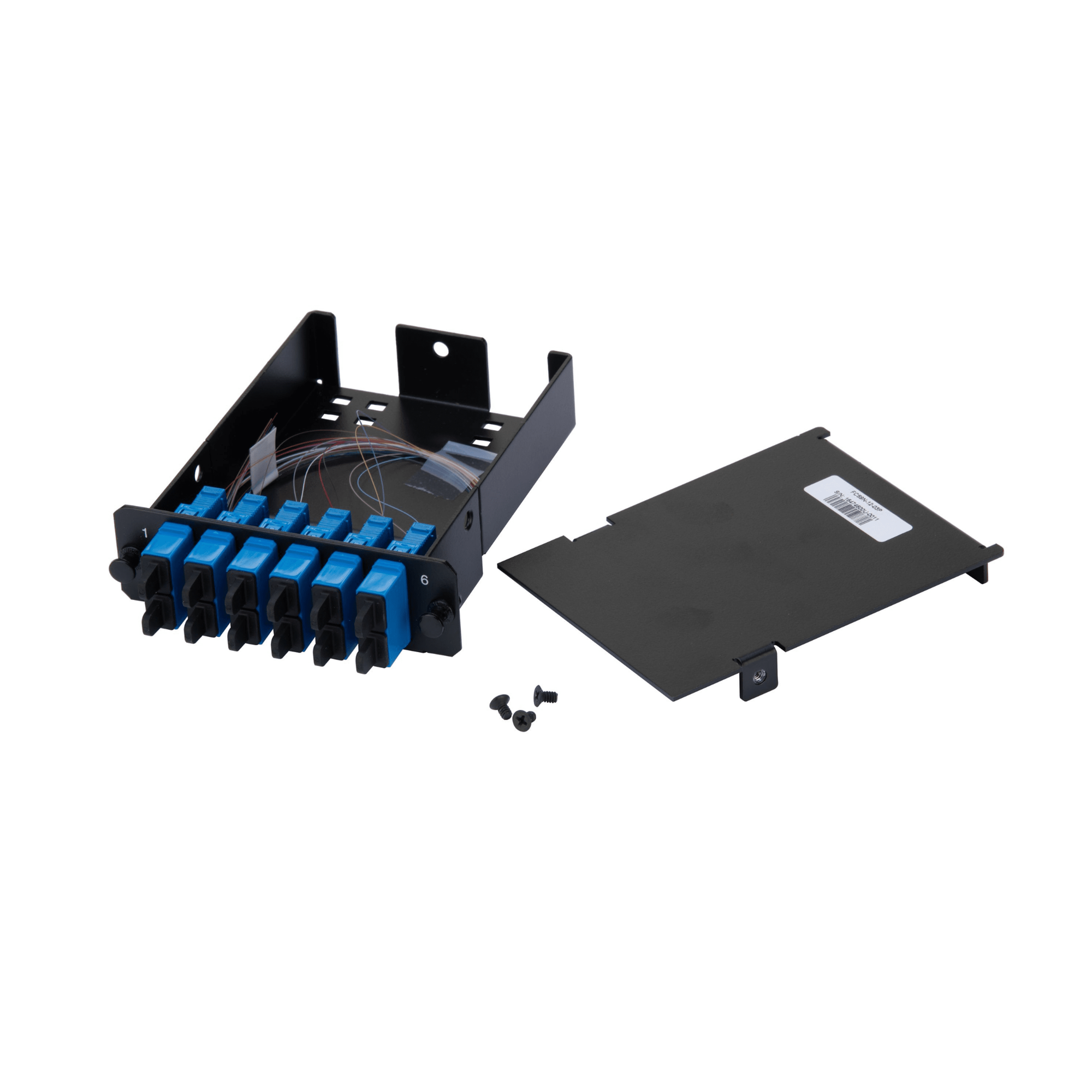 Placa Acopladora de Fibra Óptica / 12 Pigtails Monomodo OS2 / 6 Conectores SC Duplex / 12 Fibras / 1 m (3.28 ft) / Color Azul — PANDUIT · SKU FCS9N-12-03P