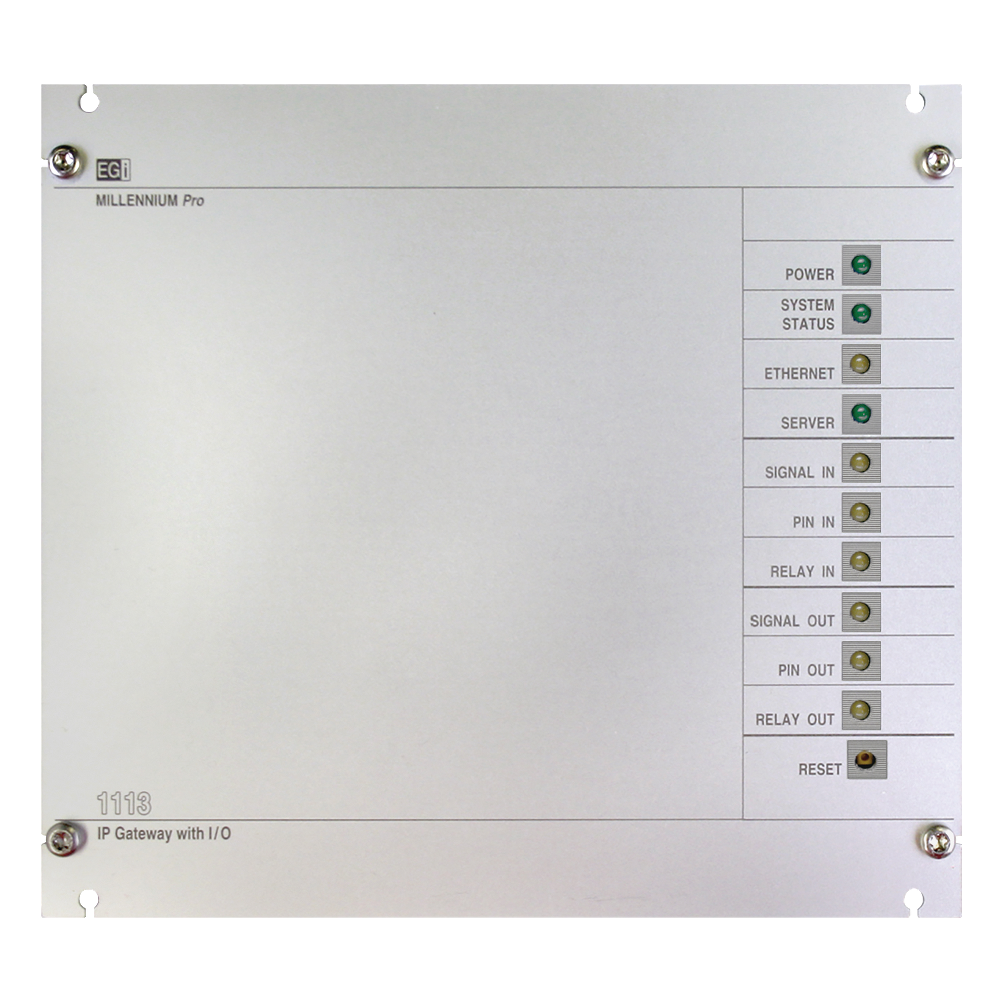 Interfaz IP de Audio / 8 Relés IN/OUT / Audio Bidireccional / Memoria 6 GB / Control Modbus y Webservice / Prioridad de Avisos — EGI AUDIO SOLUTIONS · SKU 1113