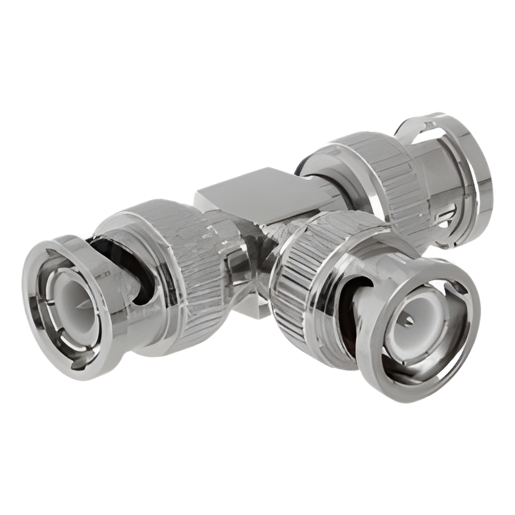 Adaptador Coaxial Tipo T / Triple BNC Macho / 75 Ohm / RG-59 y RG-6 / Níquel y Oro / 39.9 mm de Longitud — EPCOM TITANIUM · SKU TT-RG-14