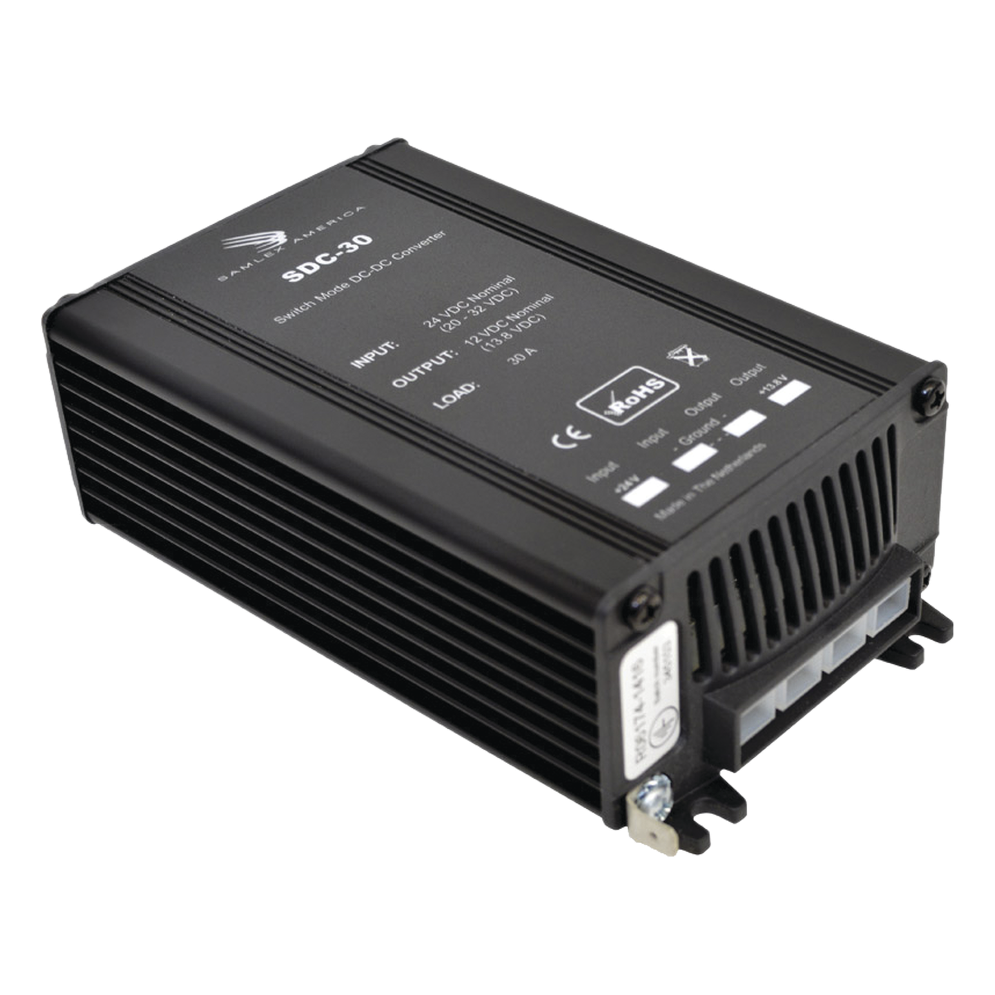 Convertidor de CD-CD, Entrada: 20-35 Vcc, Salida 13.8 Vcc 30 A. — SAMLEX · SKU SDC-30