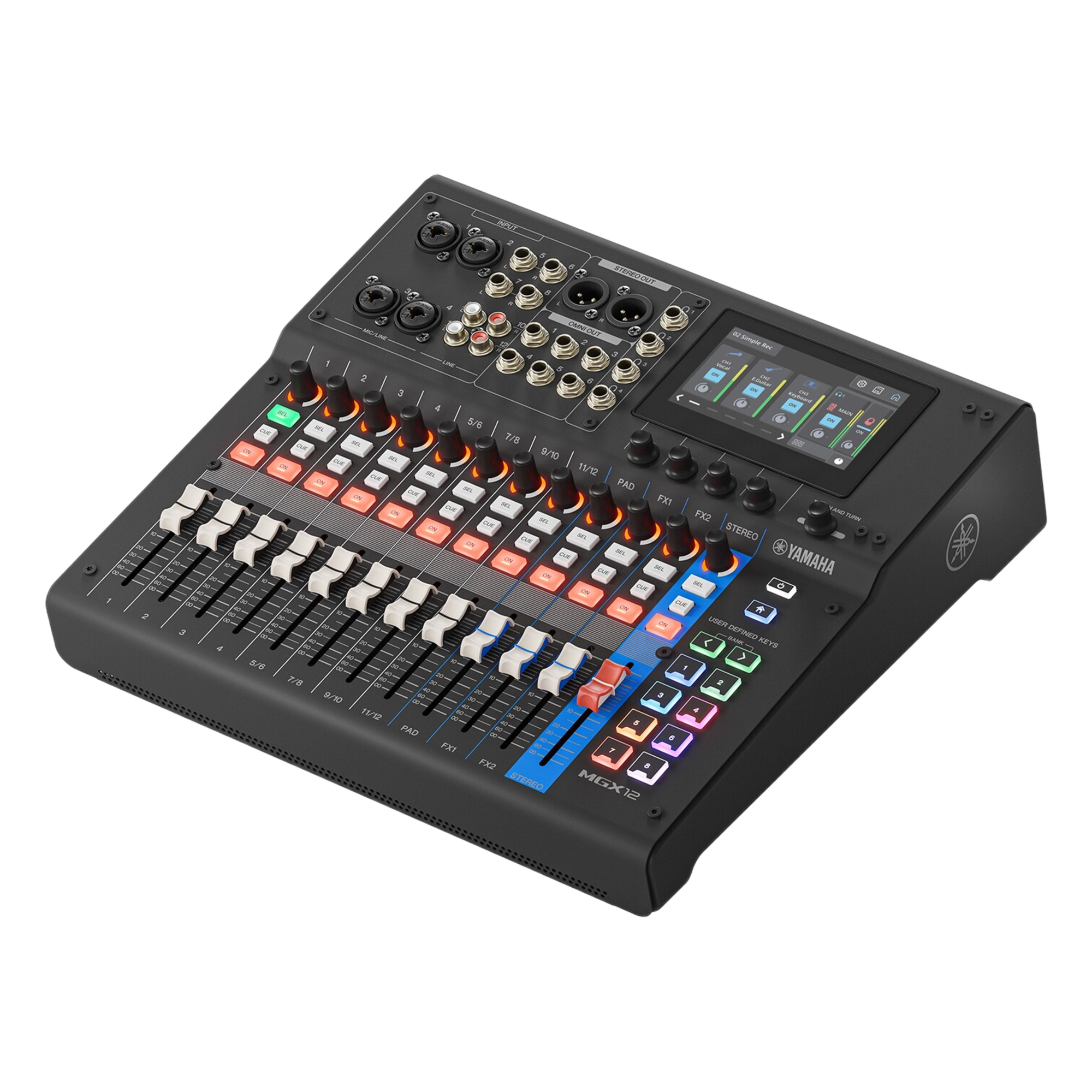 Consola Digital de Audio / 12 Canales / Pantalla Táctil 4.3 in / DSP Integrado / Grabación USB 32-bit/96 kHz / Bluetooth 5.0 — YAMAHA · SKU MGX12B