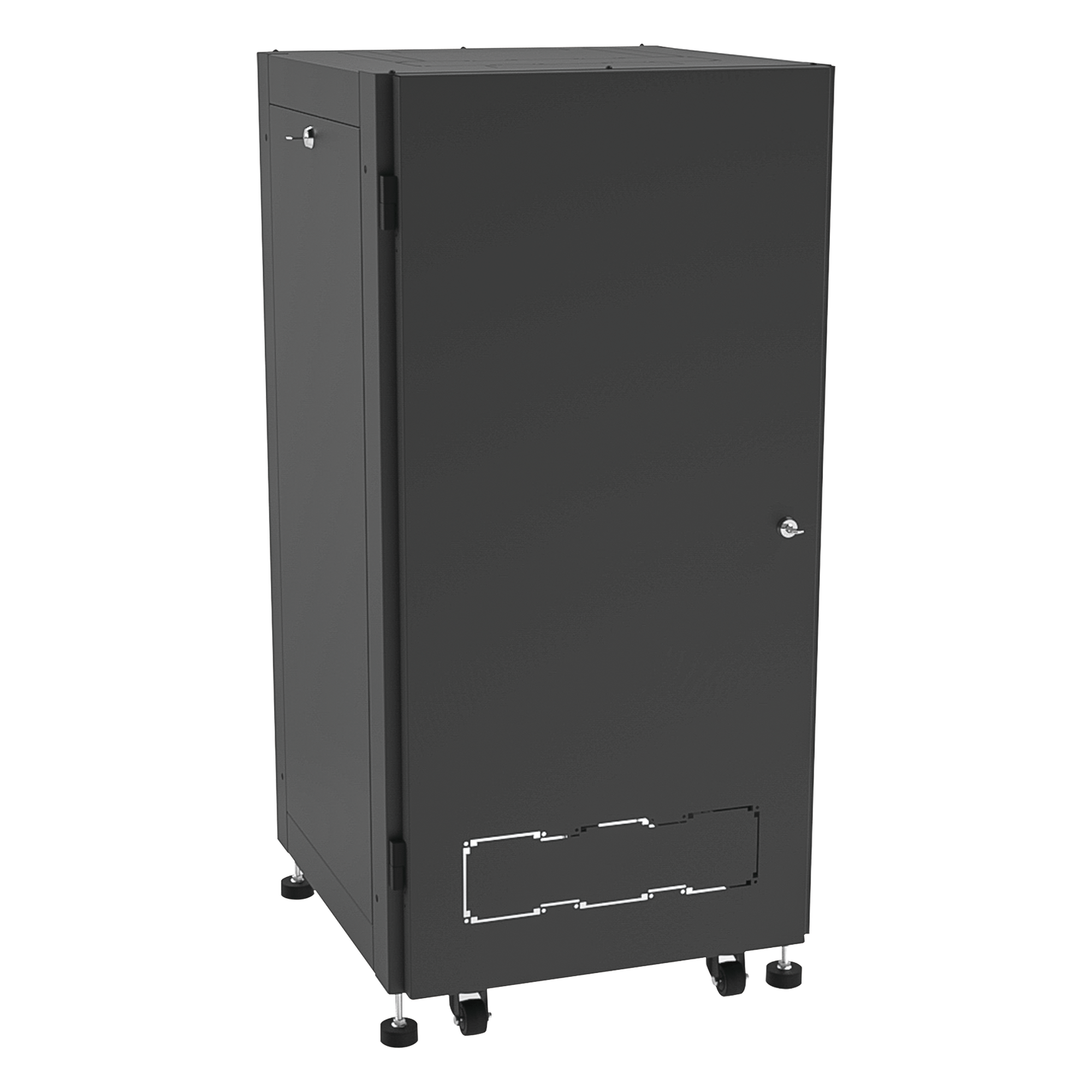 Gabinete de Piso 19in / 24UR / 600 mm Profundidad / Carga 532 kg / Puerta con Cristal Templado / Cierre 3 Puntos