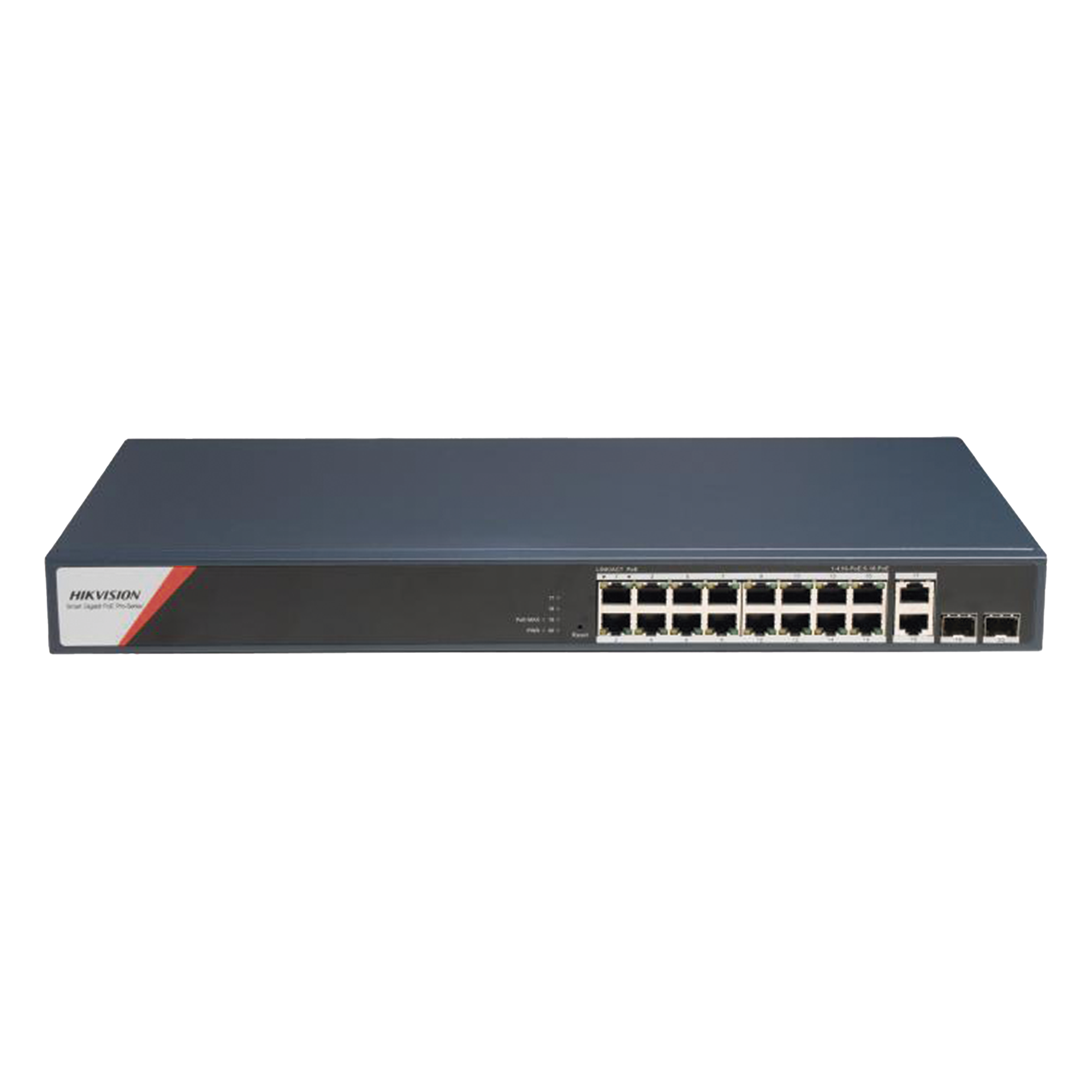 Switch PoE+ Administrable / 16 Puertos Gigabit / 4 Puertos PoE++ 90 W / 2 Uplink Gigabit / 2 SFP / Alcance Extendido 300 m (984.3 ft) / 230 W — HIKVISION · SKU DS-3E1520HP-SI-16P2T2F