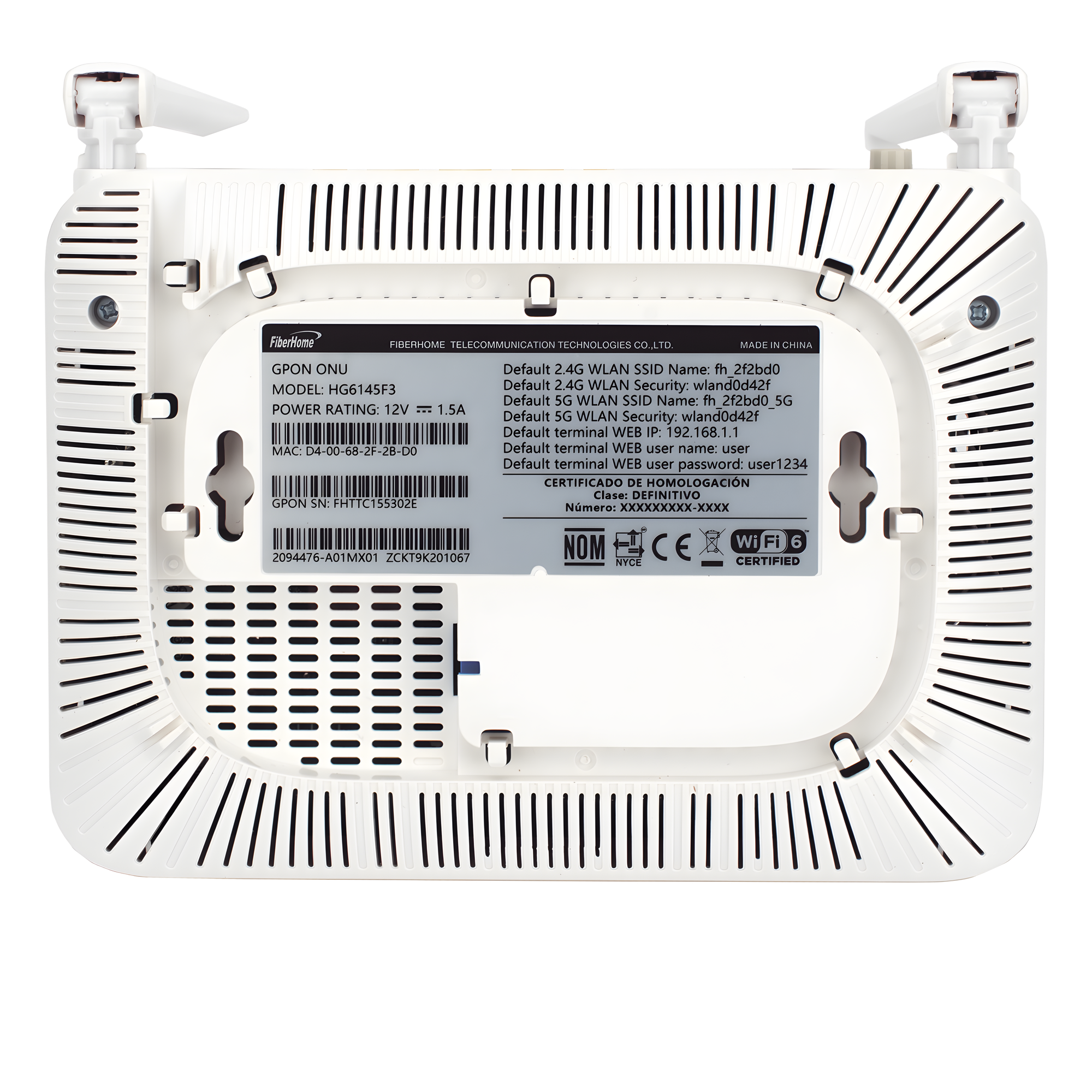 ONU GPON WiFi 6 / 4 Puertos Gigabit / 1 POTS / 2 USB / 2 Antenas 5 dBi / SC/UPC