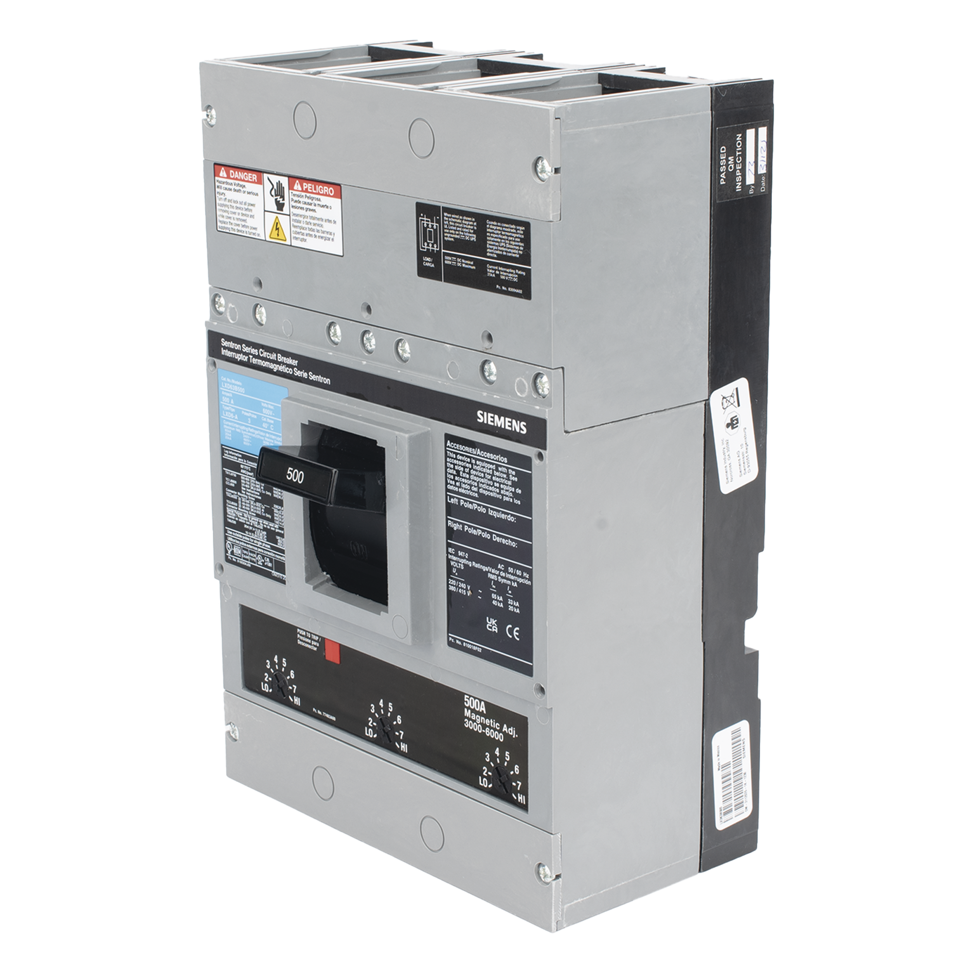 Interruptor Termomagnético / 600 Vca / 3 Polos / 500 A / Sin Zapatas / 35 kAIC / 24-480 Vca/Vcc — SIEMENS · SKU LXD63B500