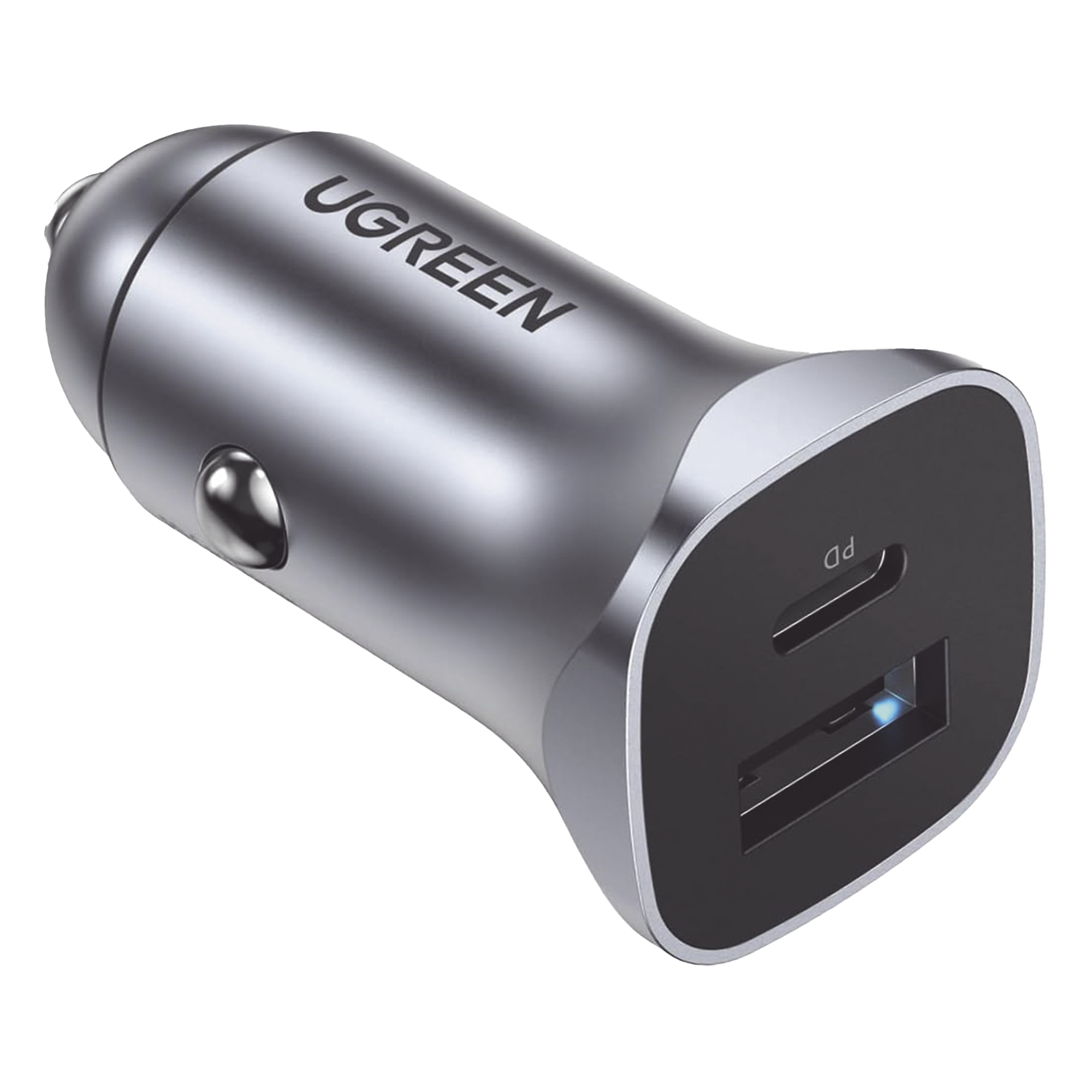 Cargador de Auto / 24 W / Dual Puerto USB-A y USB-C / PD 3.0 + QC 3.0 / 12-24 VCD / Aluminio — UGREEN · SKU 30780