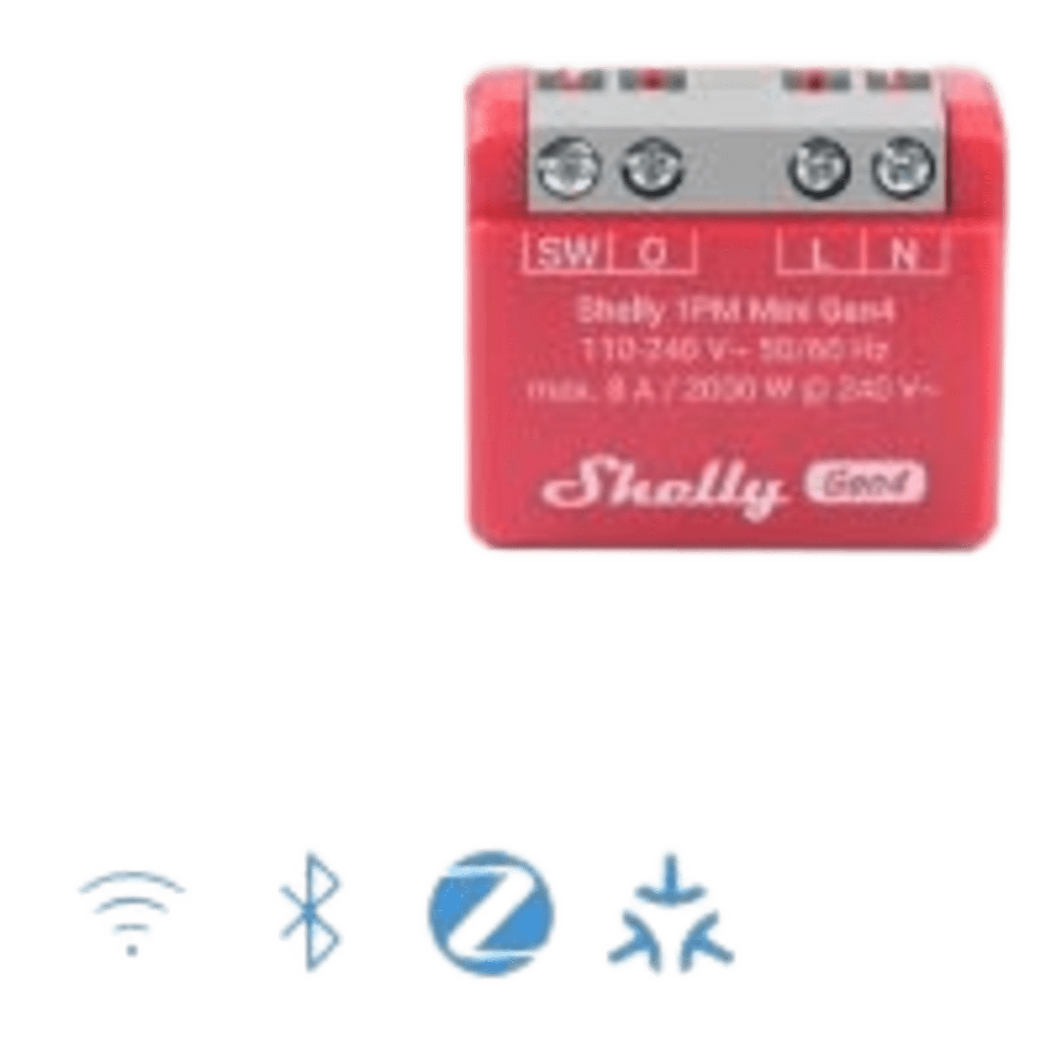 Interruptor Inteligente Mini / 1 Canal 8 A / Medición de Consumo / Multiprotocolo Wi-Fi, Zigbee, Bluetooth, Matter / 110-240 V AC — SHELLY · SKU SHELLY1PMMINIGEN4