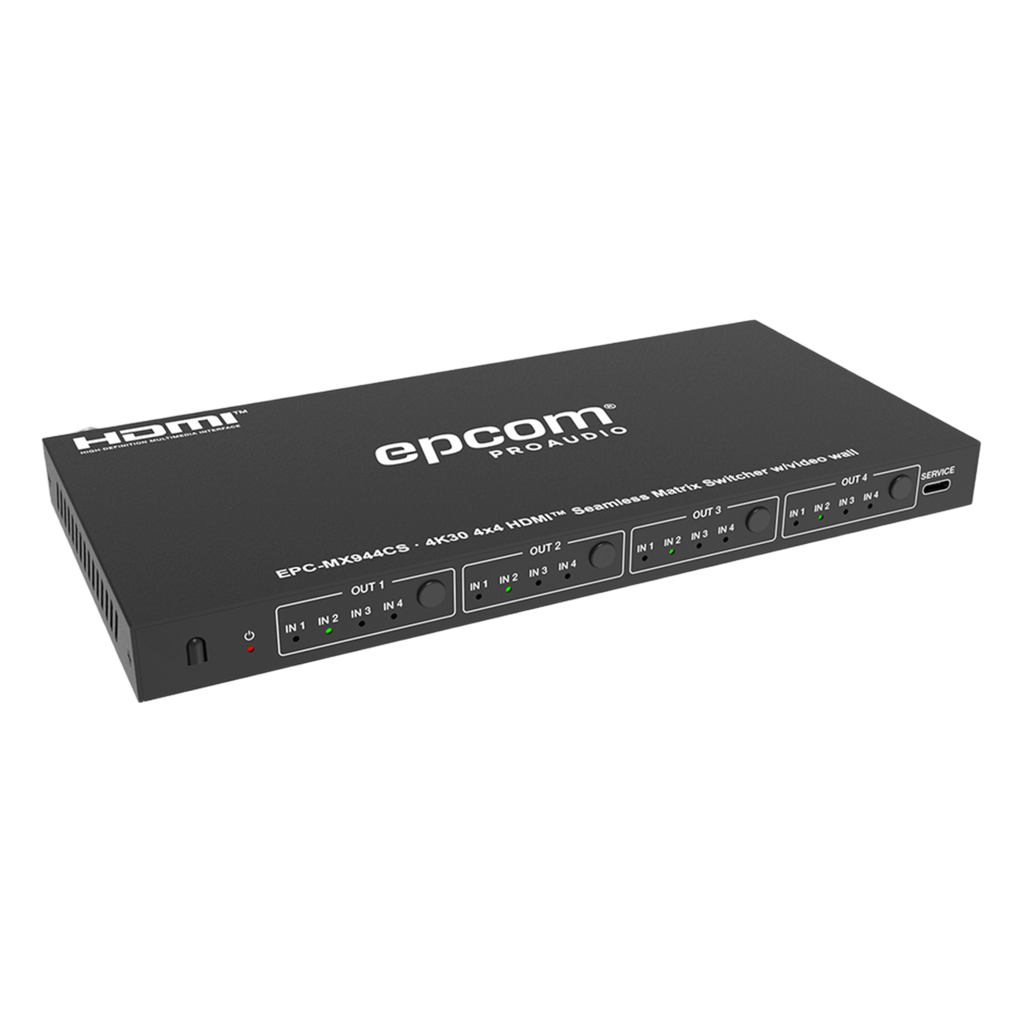 Matriz HDMI / 4x4 / 4K@30Hz / 10.2 Gbps / Escalador Integrado / Video Wall / Control RS-232 e IR — EPCOM PROAUDIO · SKU EPC-MX944CS