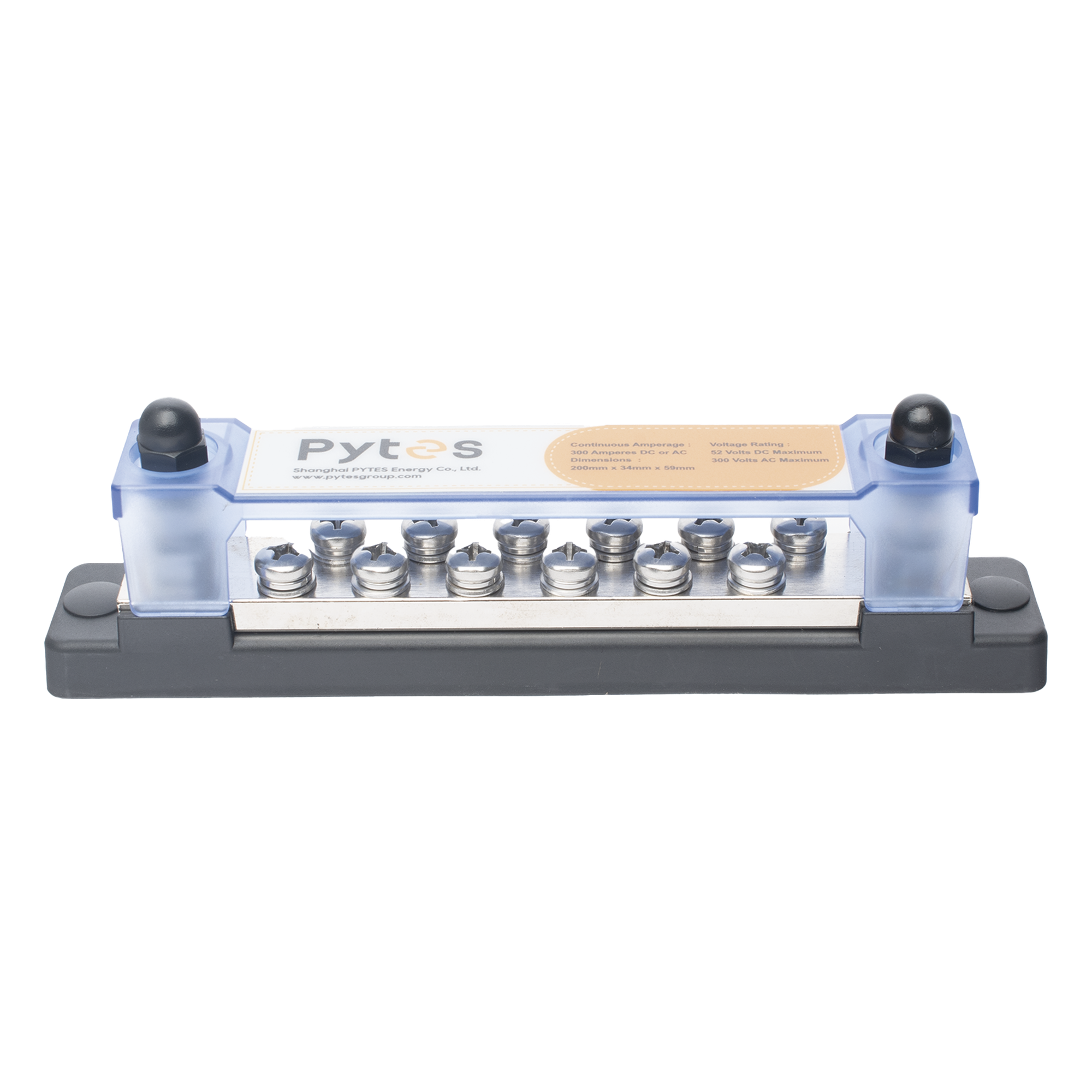 Bloque de Terminales / 12+2 Líneas / 300 A / 52 VDC o 300 VAC / Cobre Estañado 8x25 mm / Cubierta Policarbonato — PYTES · SKU BUSBAR300A