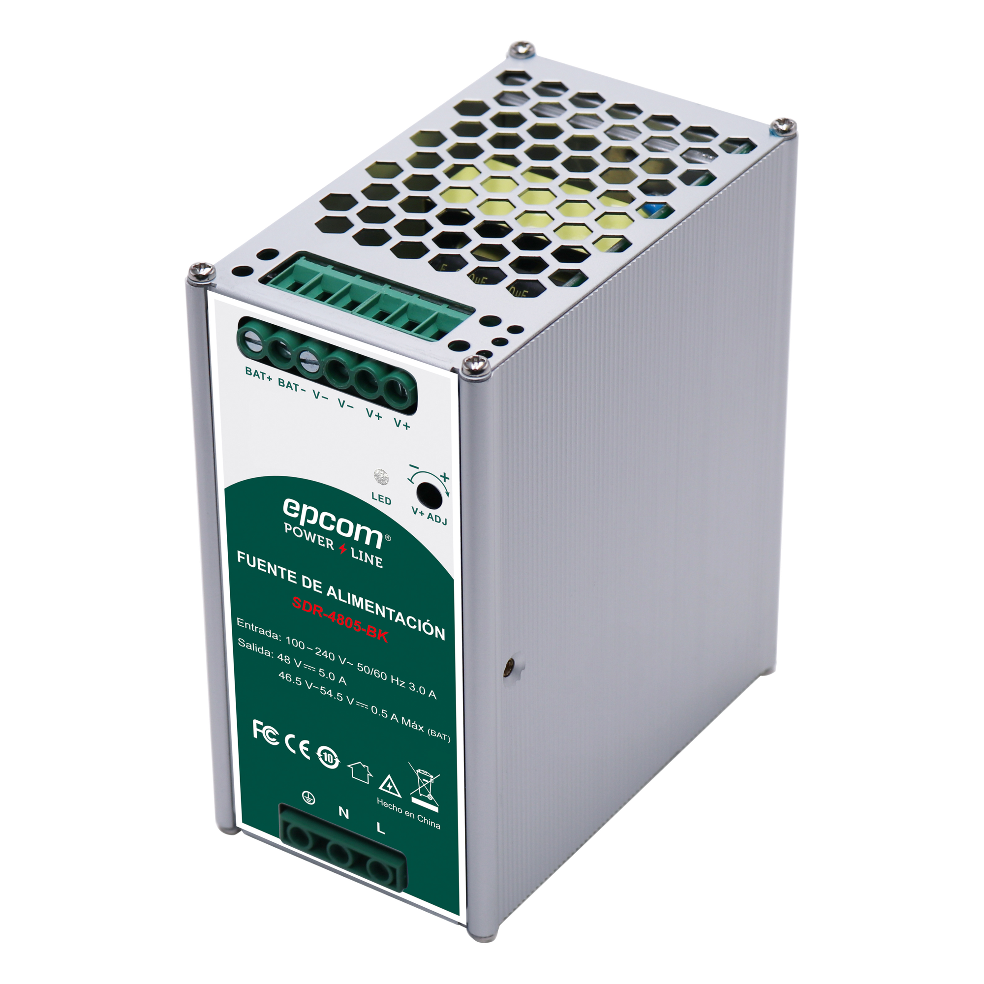 Fuente de Alimentación Industrial / Riel DIN / 48 VCC / 5 A / 240 W / Eficiencia ≥ 90% / -20 a 70 °C / Cargador de Batería Integrado