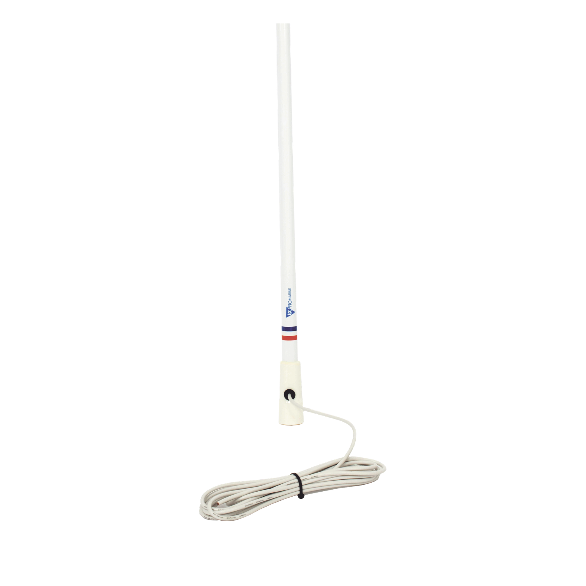 Antena Marina VHF / Fibra de Vidrio / 156-163 MHz / 6.5 dBi / Cable 10 m (32.8 ft) / IP67 / 2.4 m (7.9 ft)