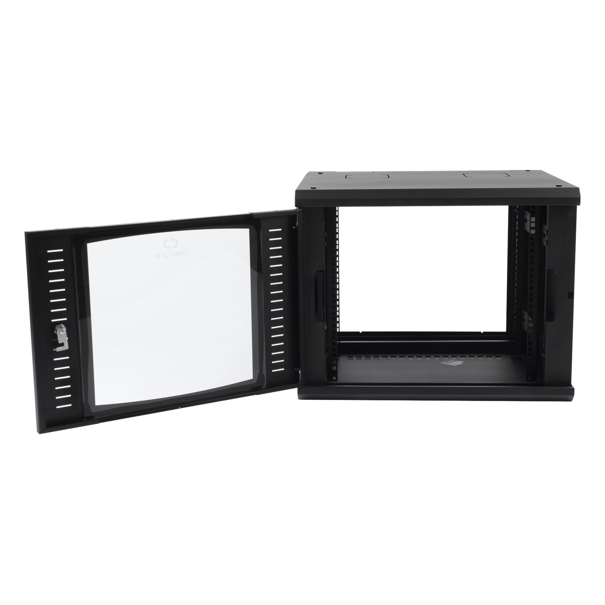 Gabinete Abatible de Pared (Con Marco Trasero) con Rack 19" de 9 Unidades. Ventana de Cristal Templado.