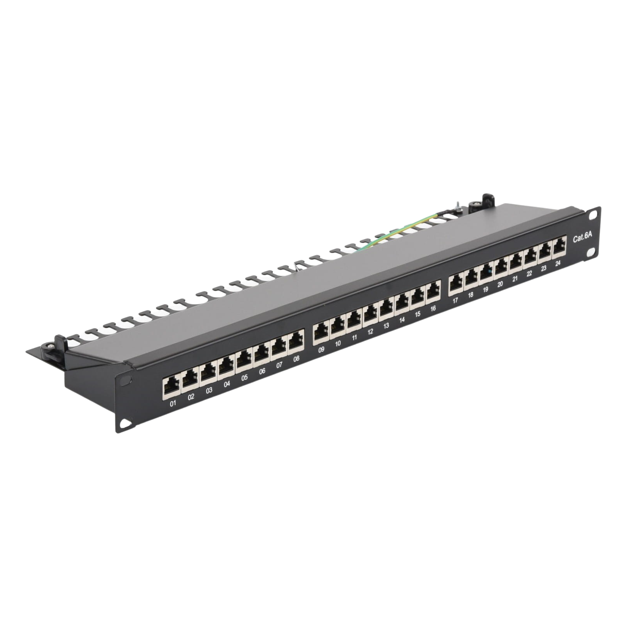 Panel de Parcheo / 24 Puertos / Cat6A Blindado / 1U Rack / T568A/B / 0 a 70°C