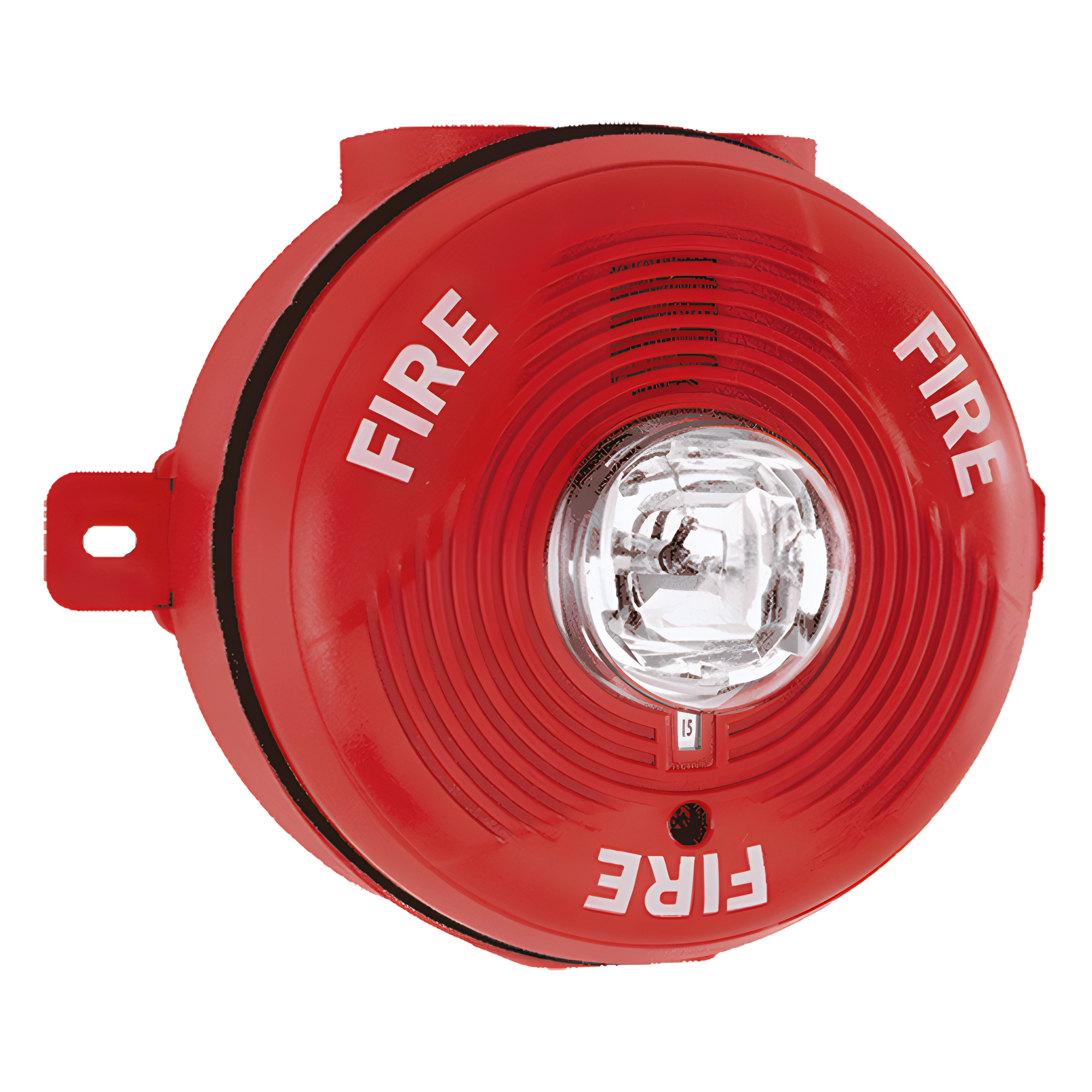 Sirena con Lámpara Estroboscópica para Exterior, Montaje en Techo, Nivel de Candelas Seleccionable, Color Rojo