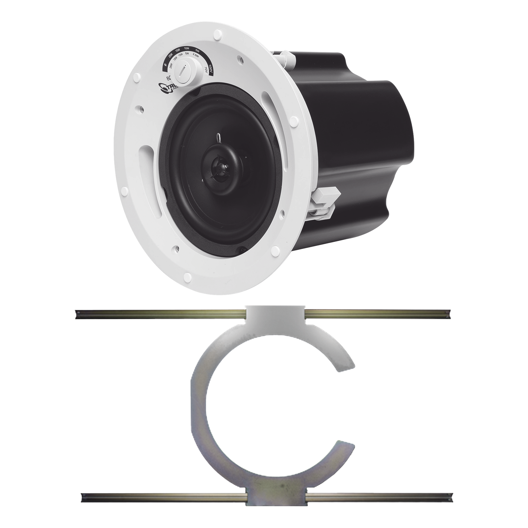 Bocina de Techo / 6.5' / 70V/100V o 8 Ohms / 60W / 88 dB / Rejilla Fantasma Sin Marco / Soporte Acero para Techos Suspendidos — TRUAUDIO · SKU CL70V6UL/S