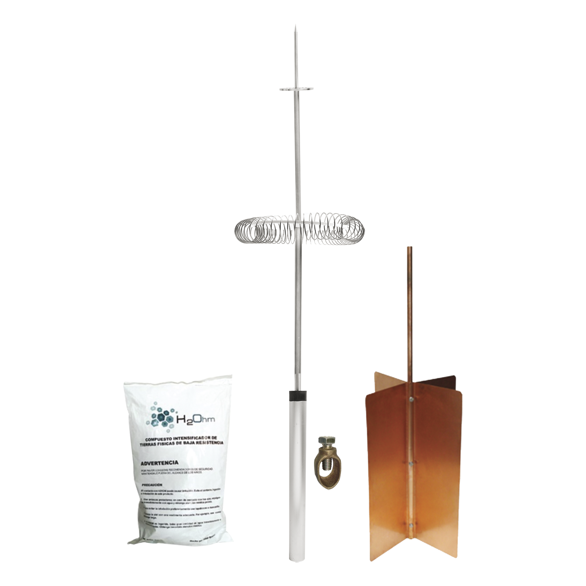 Kit de Protección Contra Rayos / Ángulo de Protección 72° / Mástil 1.2 m (3.9 ft) / Electrodo Rehilete / Mejorador de Suelo 11 kg / Instalación en Poste o Torre — TOTAL GROUND · SKU KIT-DIPOLO-BASIC