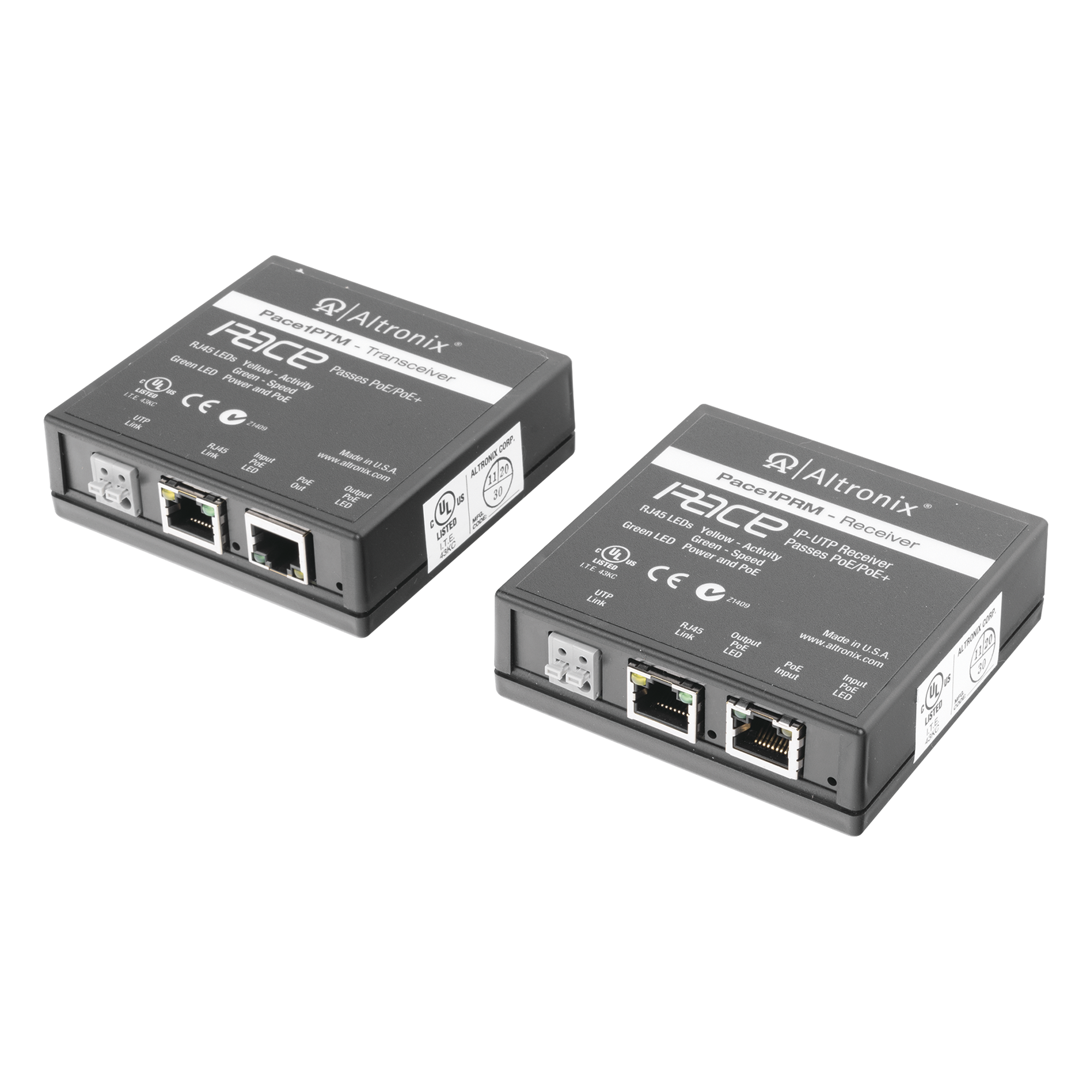 Kit Extensor IP y PoE / UTP CAT5E / 500 m (1640 ft) / 100 Mbps Full Duplex / IEEE 802.3at — ALTRONIX · SKU PACE-1PR-MT