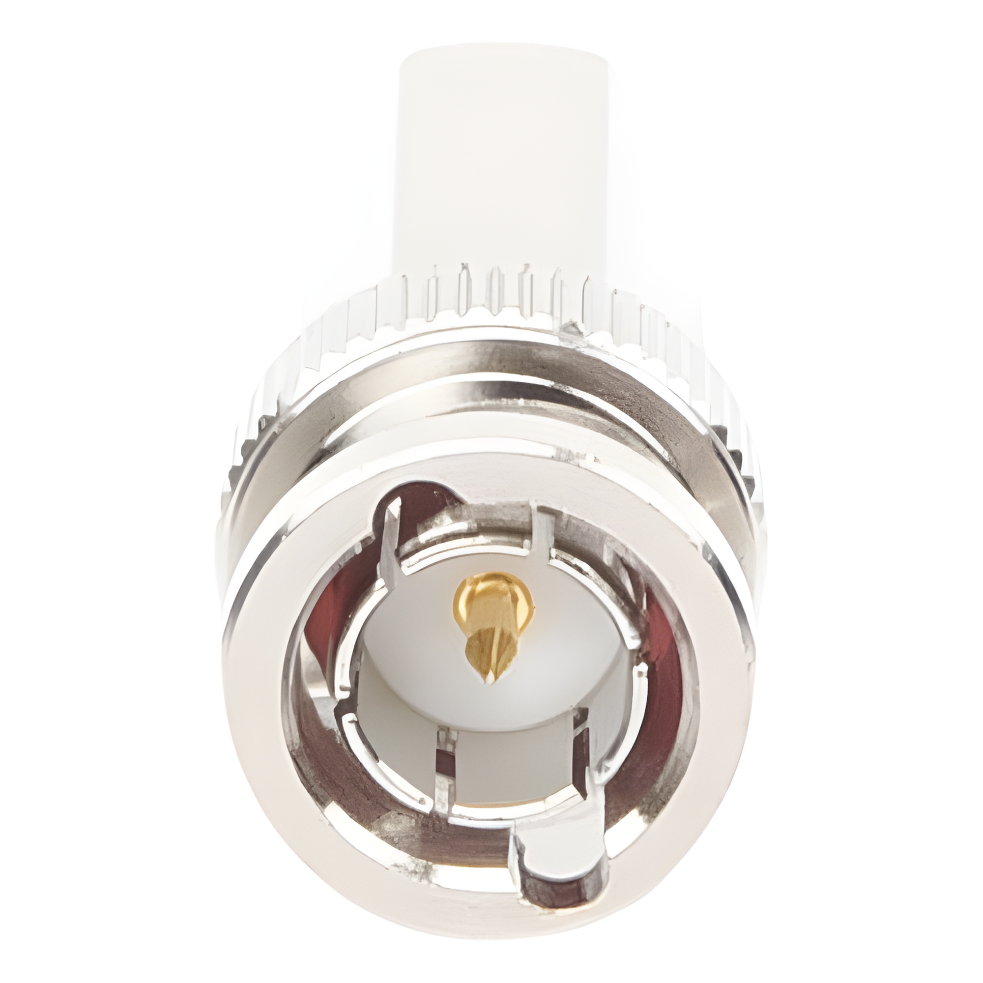 Conector BNC Macho / Ensamble Roscable / RG-59/U / 75 Ohm / 14 mm x 37.6 mm / Níquel-Oro-Delrin