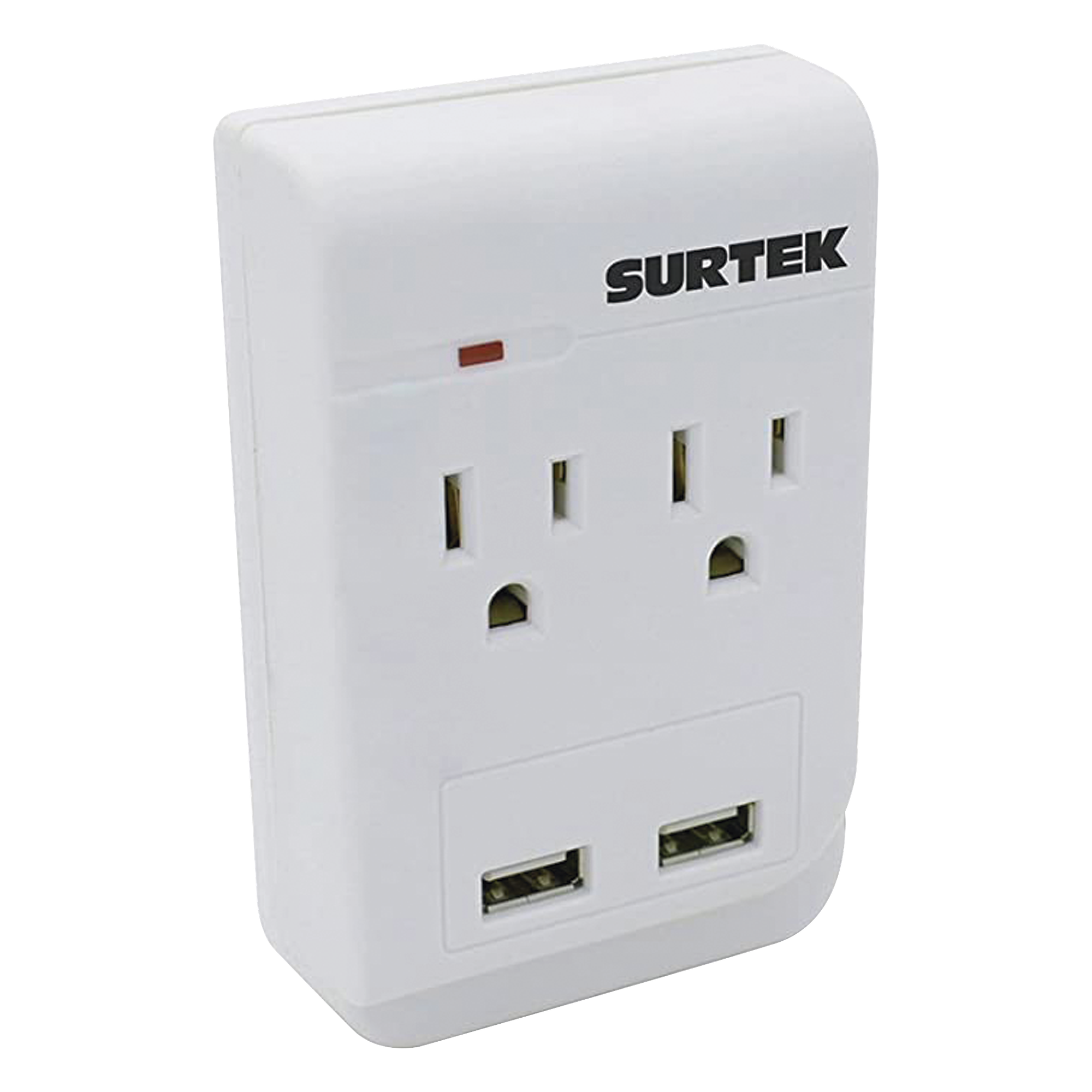Multicontacto / 2 Salidas AC Aterrizadas / 2 Puertos USB / 15A / 300J / 4.57 x 3.78 x 1.10 pulgadas — SURTEK · SKU SYS-136205