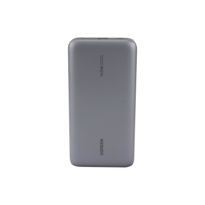 Power Bank de 25000mAh | 3 Salidas 145W Max. | USB-A + 2 USB-C | PD 3.0, QC3.0 | FCP | SCP | Pantalla Inteligente | Carcasa Ignifuga | Color Gris | Incluye Cable USB de 50cm | Carga tu Laptop de Manera Segura.