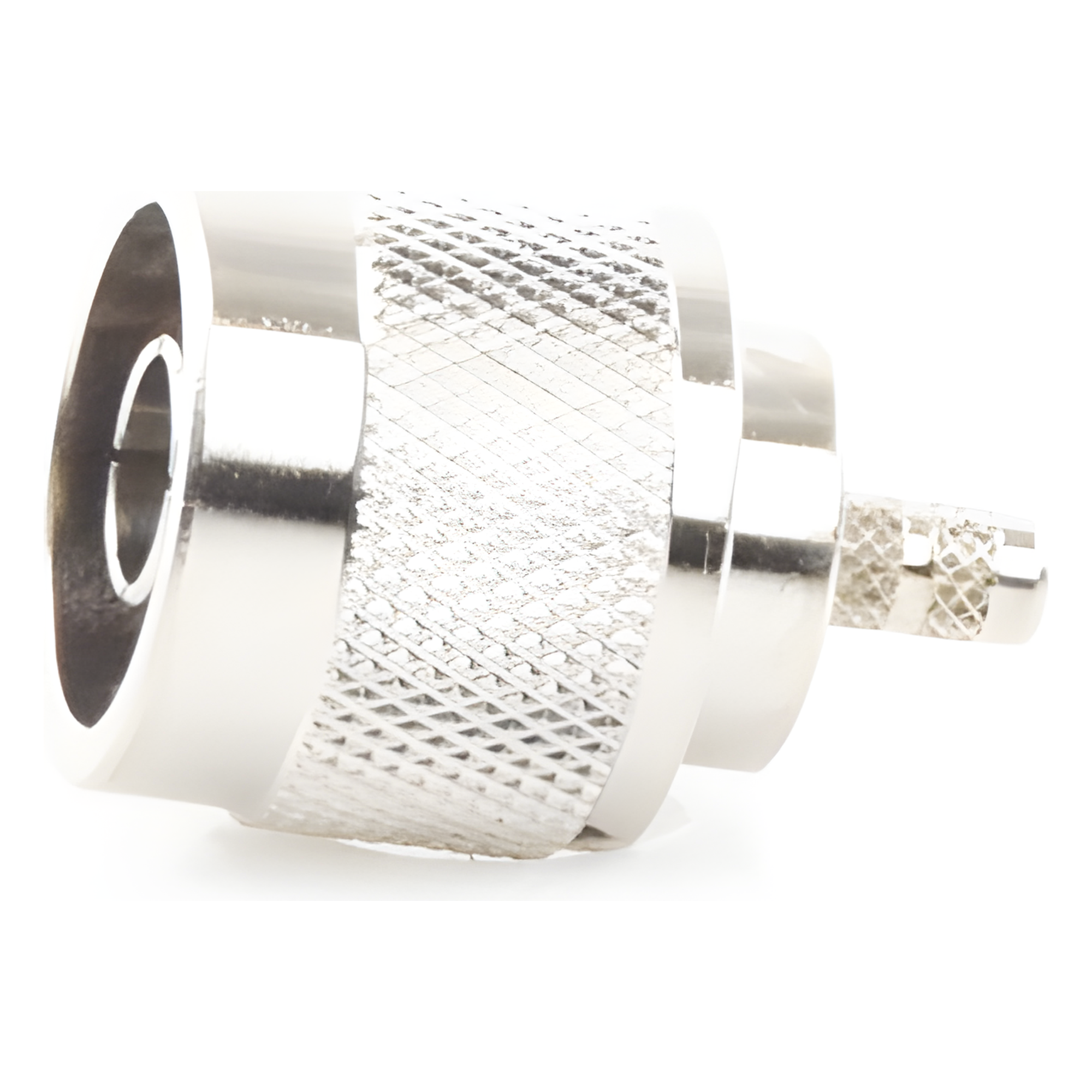 Conector RF N Macho / Anillo Plegable / Cuerpo Bronce Niquelado / Contacto Oro / Aislante Teflón / Cables RG-58/U, RG-142/U, LMR-195