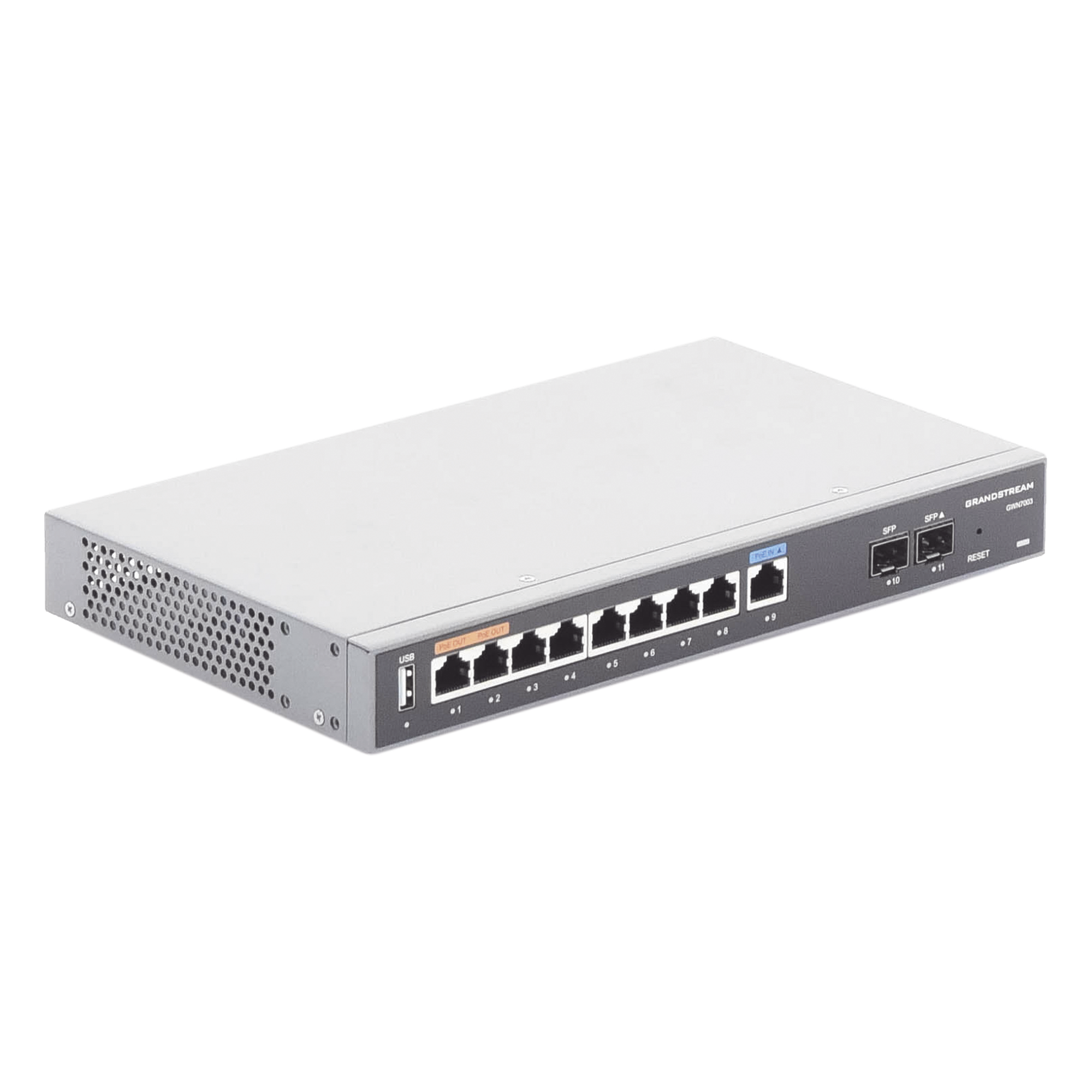 Router Gigabit VPN / Balanceador de cargas / 60,000 sesiones NAT / 9 puertos RJ45 Gigabit + 2 puertos SFP / PoE entrada y salida / Compatible con GWN Cloud