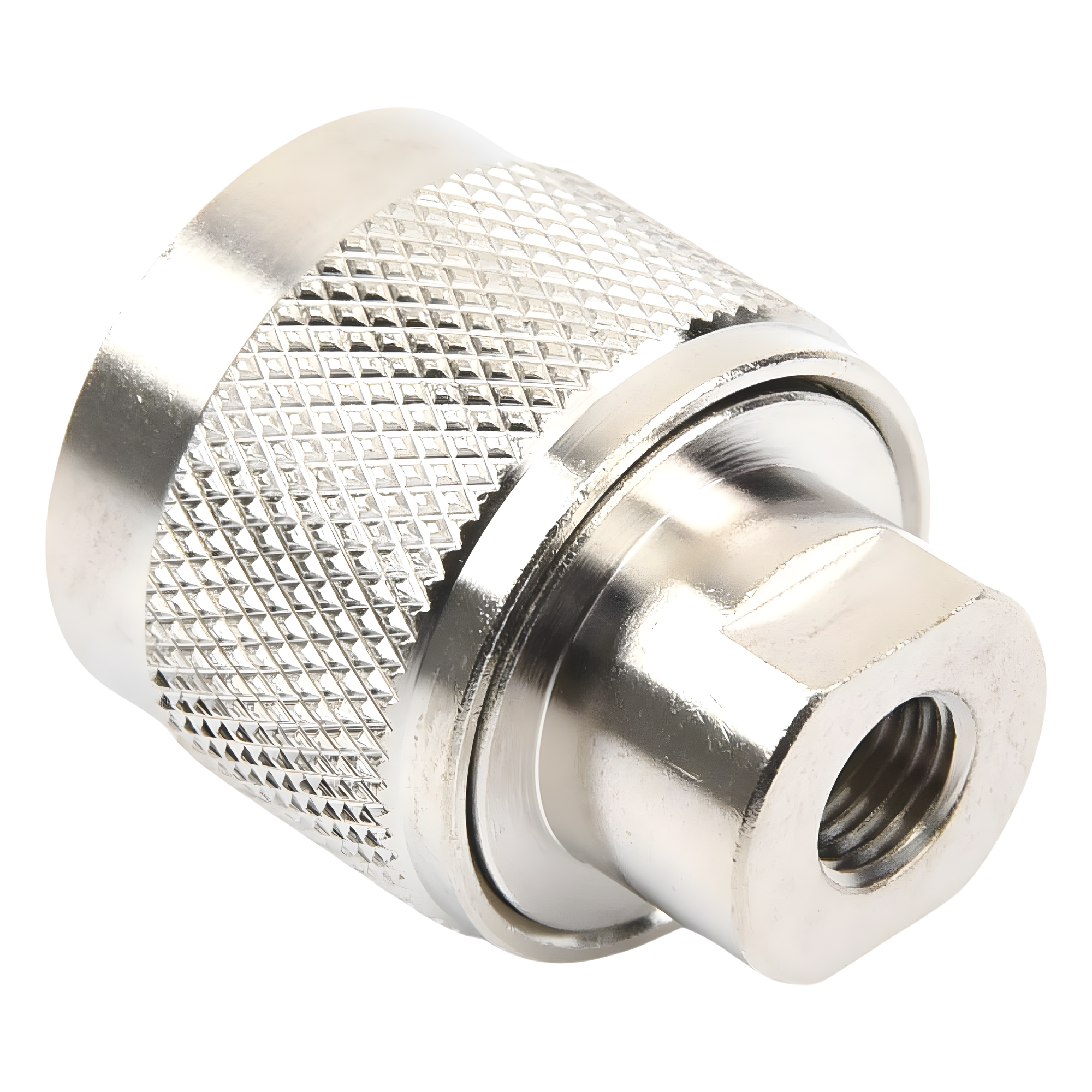 Conector Coaxial N Macho / Anillo Plegable / RG-174/U, Belden 8216 / Bronce Niquelado / Contacto Oro