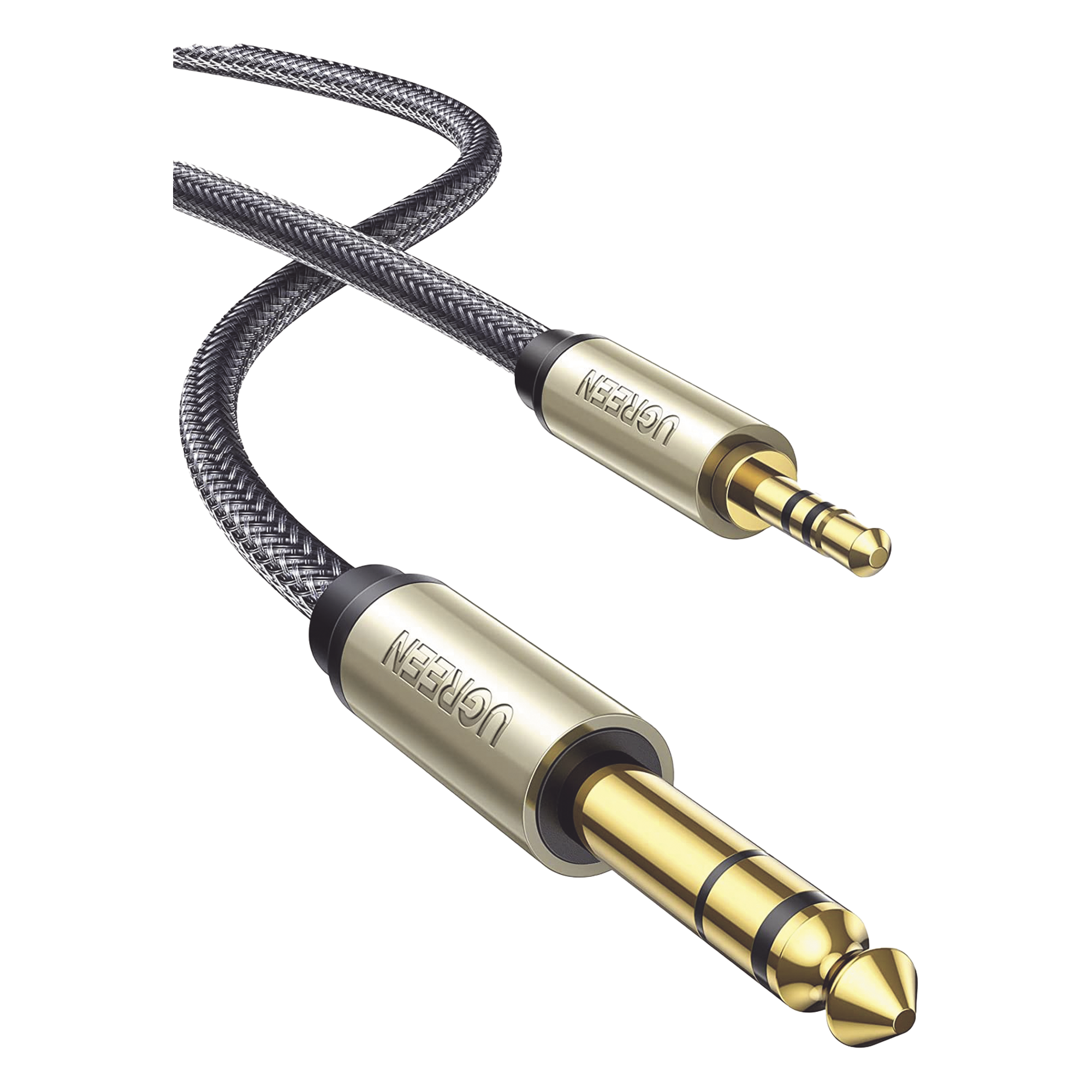 Cable Audio Estéreo / 3.5mm TRS a 6.35mm TS / 1 m (3.3 ft) / Cobre Chapado en Plata / Trenza de Nylon / Conectores Oro 24K — UGREEN · SKU 10625