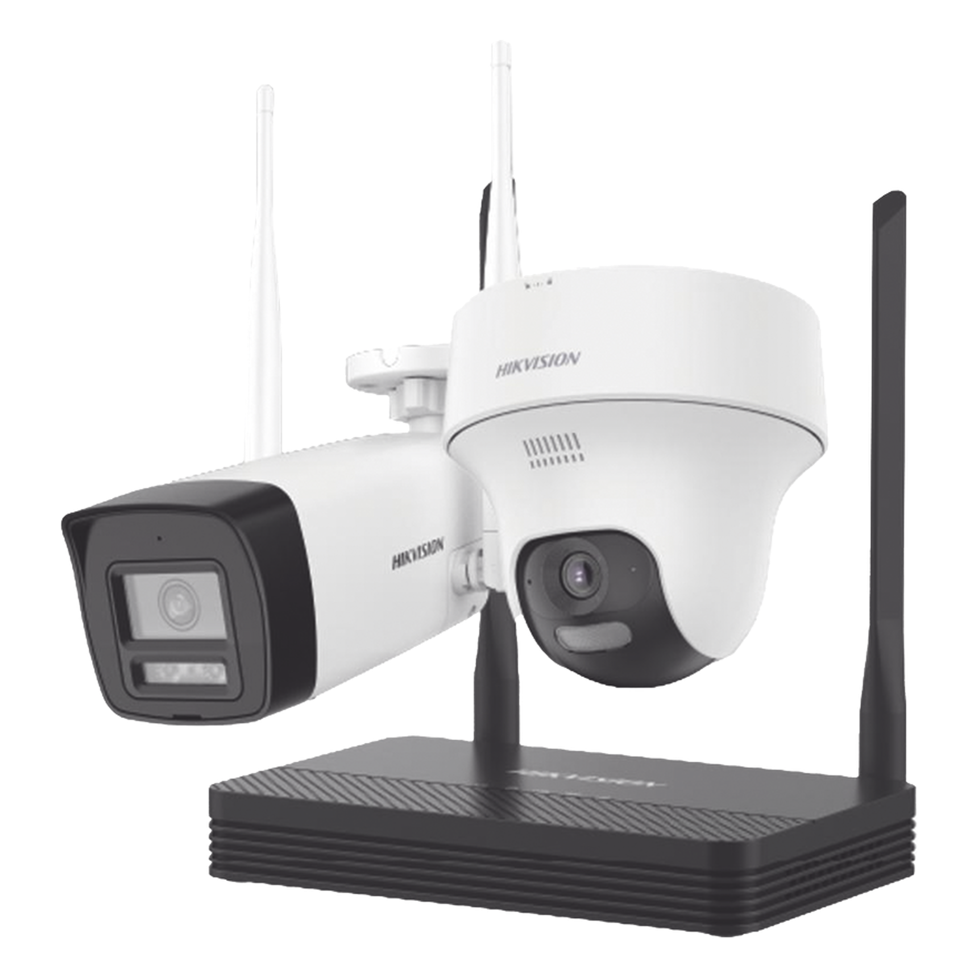 Kit de Videovigilancia IP Inalámbrico / NVS 4 Canales / 2 Cámaras Wi-Fi 2 Megapixel / Dual Light 30 m (98.4 ft) / Audio Bidireccional / Lente 2.8 mm / 97° HFOV — HIKVISION · SKU NKS422W02H