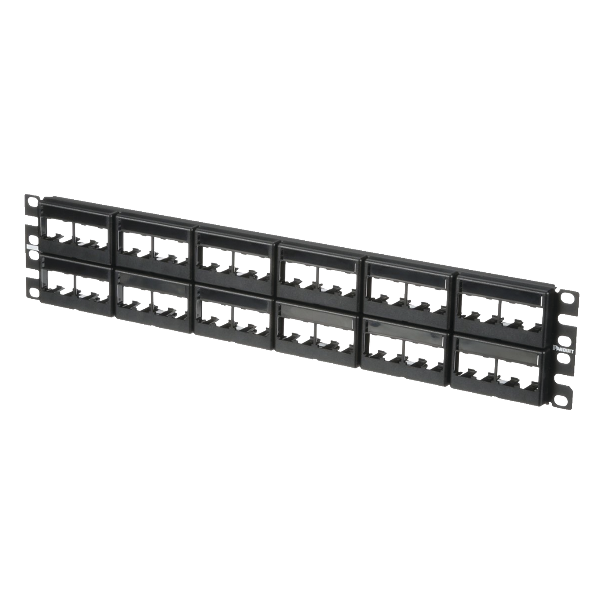 Panel de Parcheo Modular / 48 Puertos / 2 UR / Plano / Sin Blindaje / Mini-Com / Rack 19" — PANDUIT · SKU CPPL48WBLY