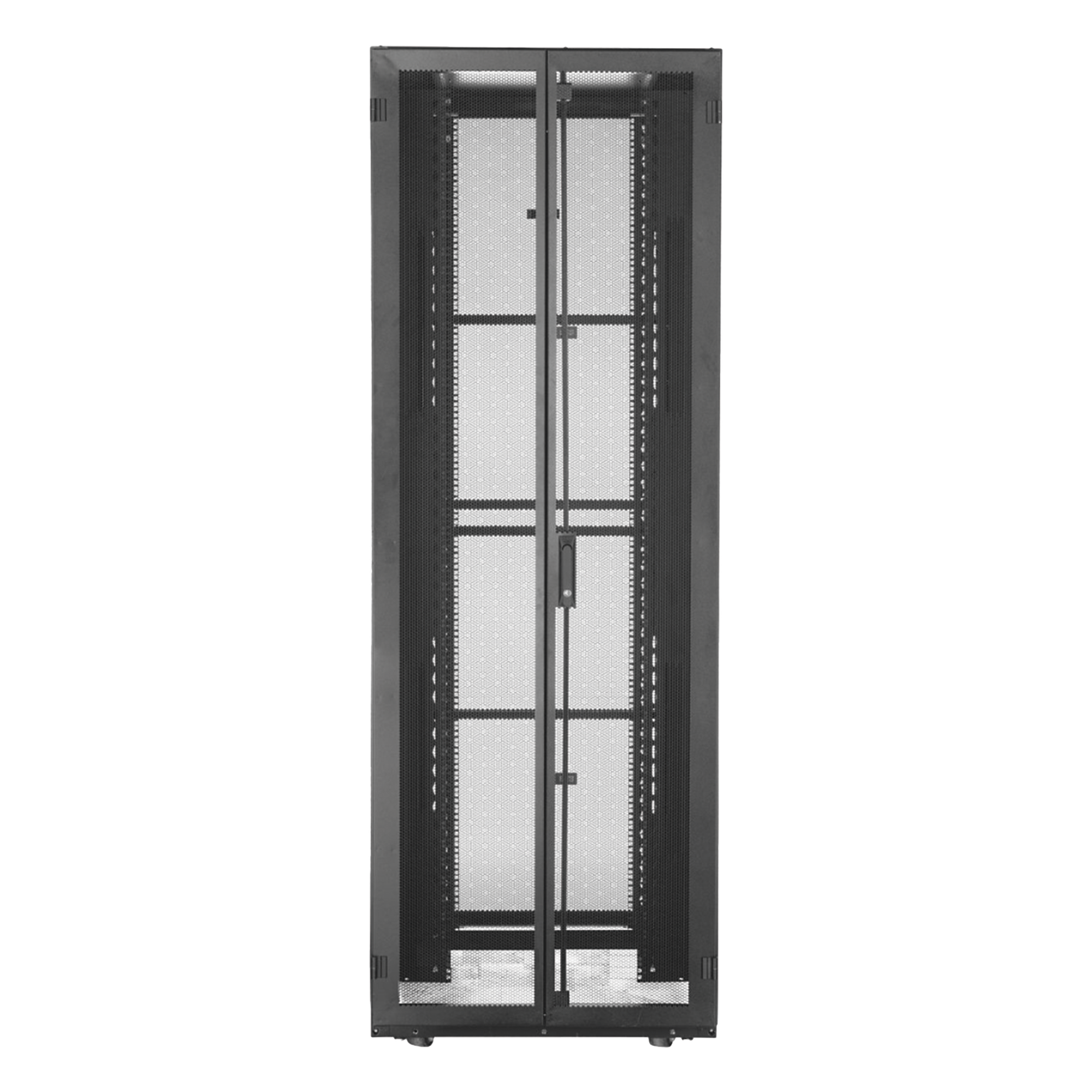 Gabinete para Centro de Datos / 48 UR / 800 mm Ancho x 1070 mm Profundidad / Puertas Perforadas 80% / Carga Estática 1588 kg / Acero Epoxi Negro