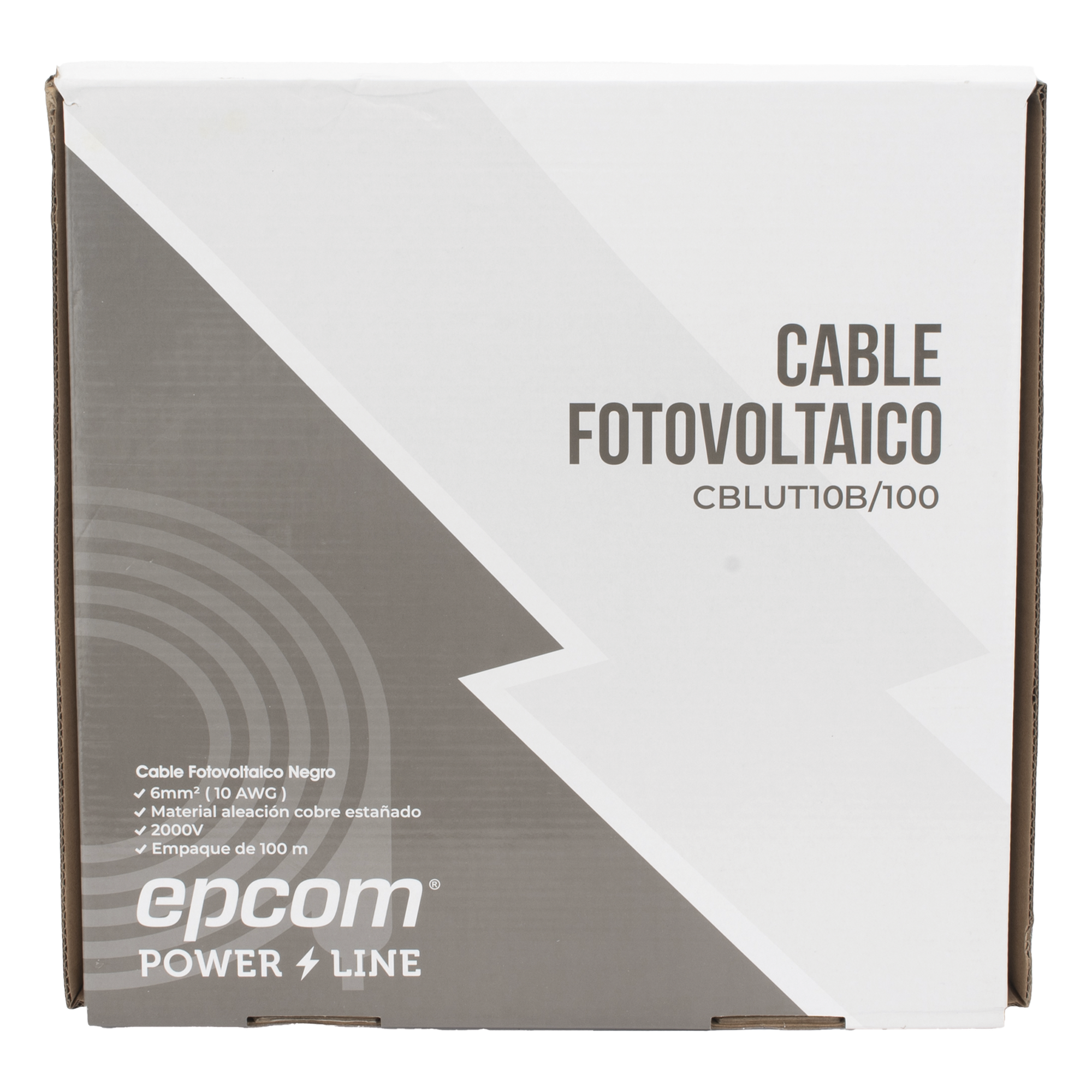 Cable Fotovoltaico / 6 mm² (10 AWG) / 2000V / Rango Térmico -40°C a 120°C / Resistencia UV y Ozono / Rollo 100 m (328.1 ft) / UL 4703 y TUV — EPCOM POWERLINE · SKU CBL-UT-10B/100