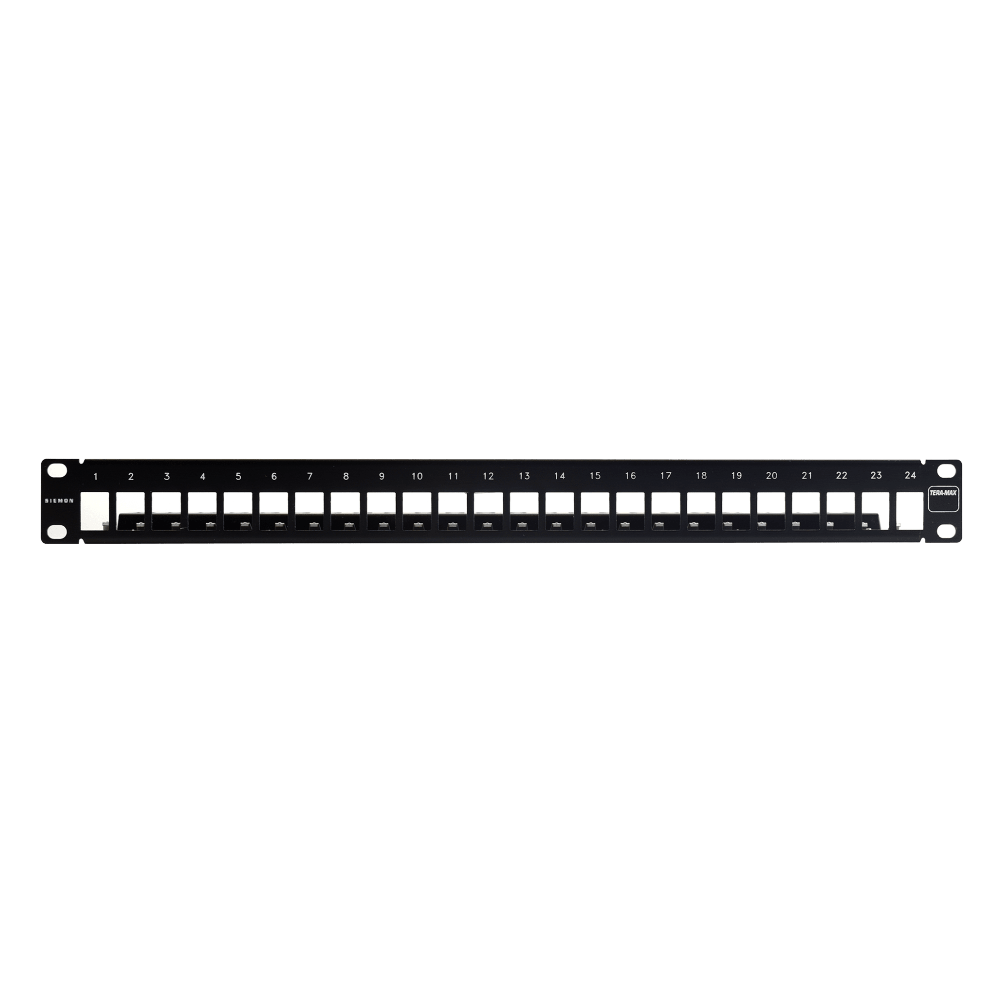 Patch Panel Blindado Modular de 24 Puertos / Plano / 1UR / 19" / Acero de Alta Resistencia / 44.5mm (1.75") — SIEMON · SKU TM-PNLZ-24-01