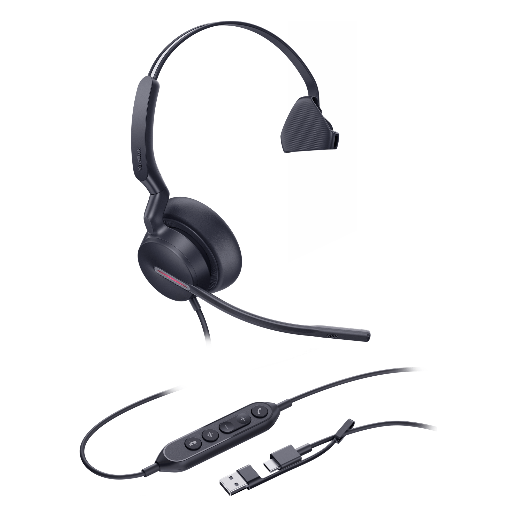 Auriculares USB Mono / Cancelación de Ruido IA / Altavoz 35 mm / USB-C/A Plug-and-Play / Compatible con Microsoft Teams — YEALINK · SKU UH46-MONO-TEAMS-USB-C/A