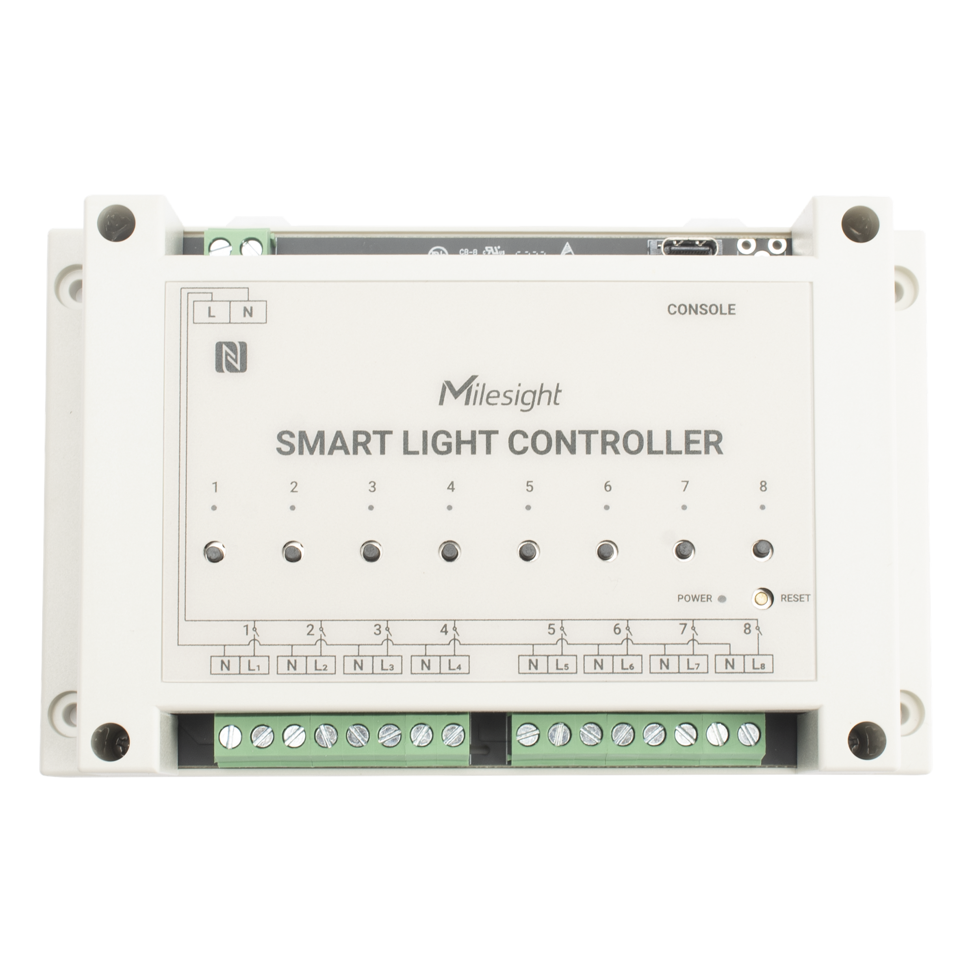 Controlador de Iluminación LoRaWAN / 8 Circuitos / Medición de Energía LN / Retraso Programable 18 hrs / D2D Sin Gateway — MILESIGHT · SKU WS558915MPNLN