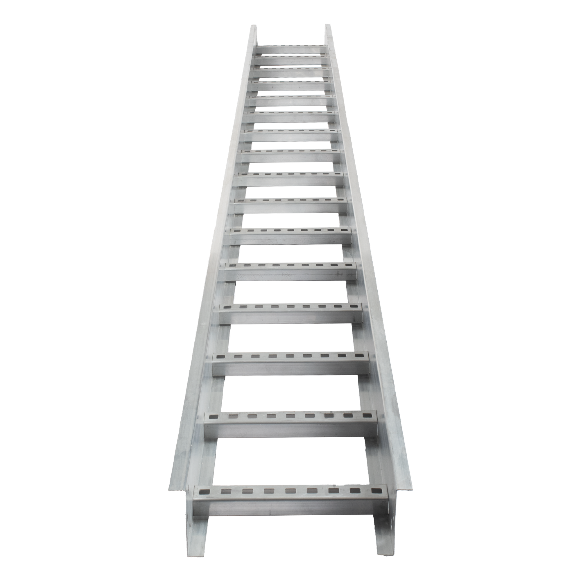 Escalera de Aluminio Portacables / Perfil Z / Peralte 3 1/4" / Paso 9" / Ancho 12" / 3.66 m (12 ft) / Capacidad 274 Cables / Carga 74.4 kg — CHAROFIL · SKU CH-E89PX12AK