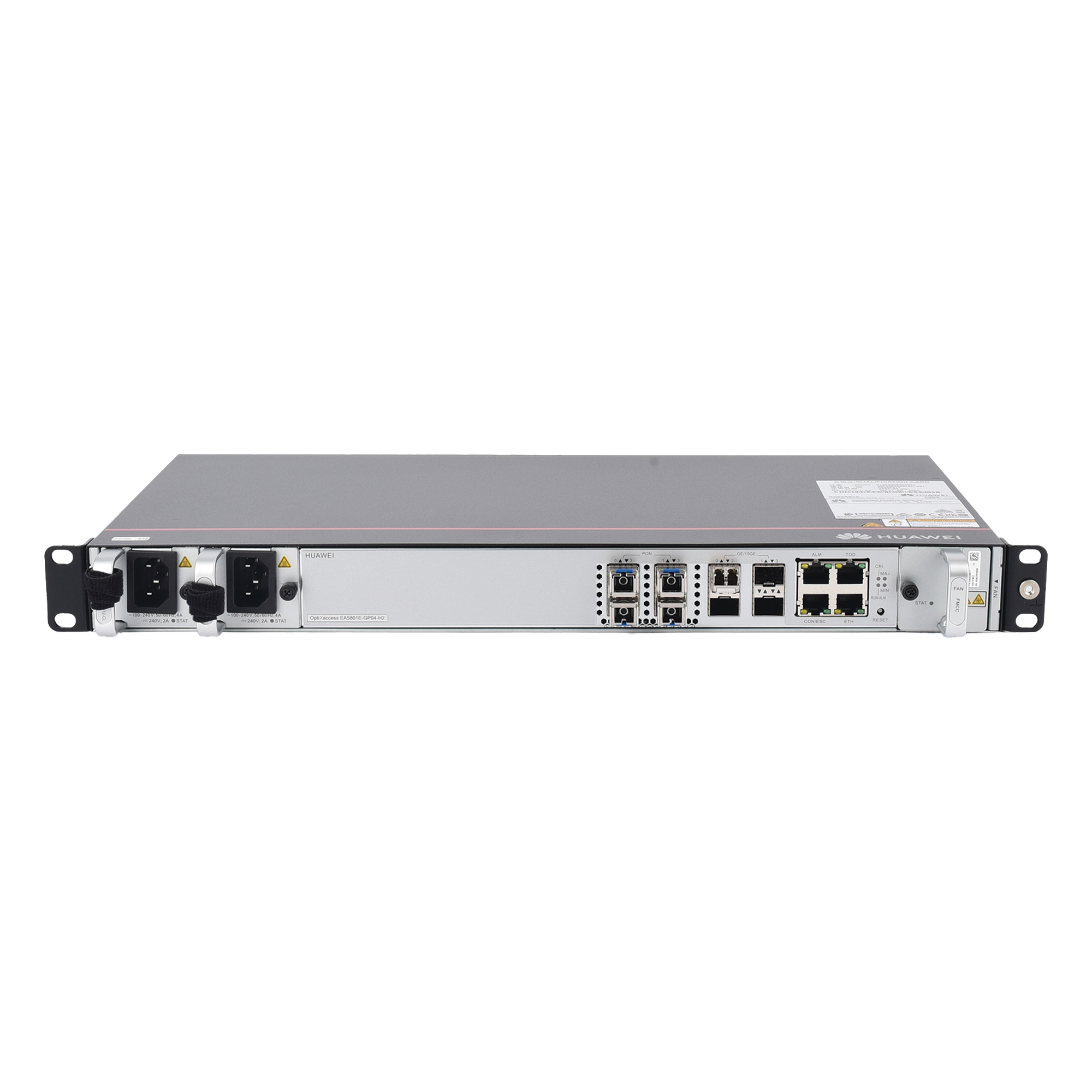 OLT GPON / 4 Puertos GPON C+ / 4 Puertos Uplink 10GE/GE / Hasta 256 ONTs / Switching 95 Gbit/s / Doble Fuente AC / 1 UR — HUAWEI · SKU EA5801E-GP04