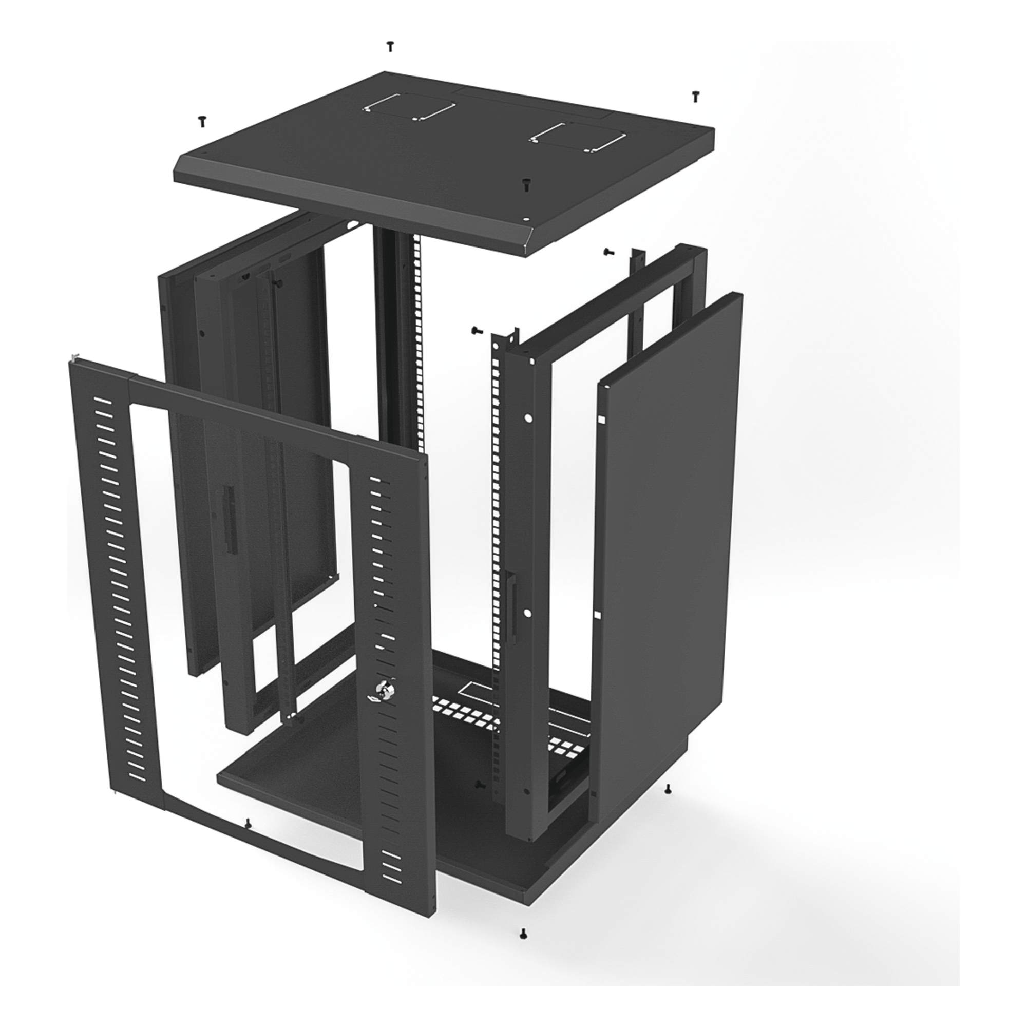 Gabinete para Montaje en Pared, Puerta de Cristal Templado, Cuerpo Fijo con Rack 19" de 16 Unidades