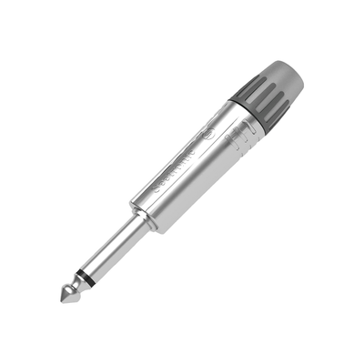 Conector Plug Mono / 1/4'' Macho / Carcasa Cromada Perlada / Cable OD 4-7 mm / Alivio de Tensión Tipo Mandril — SEETRONIC · SKU MP2X
