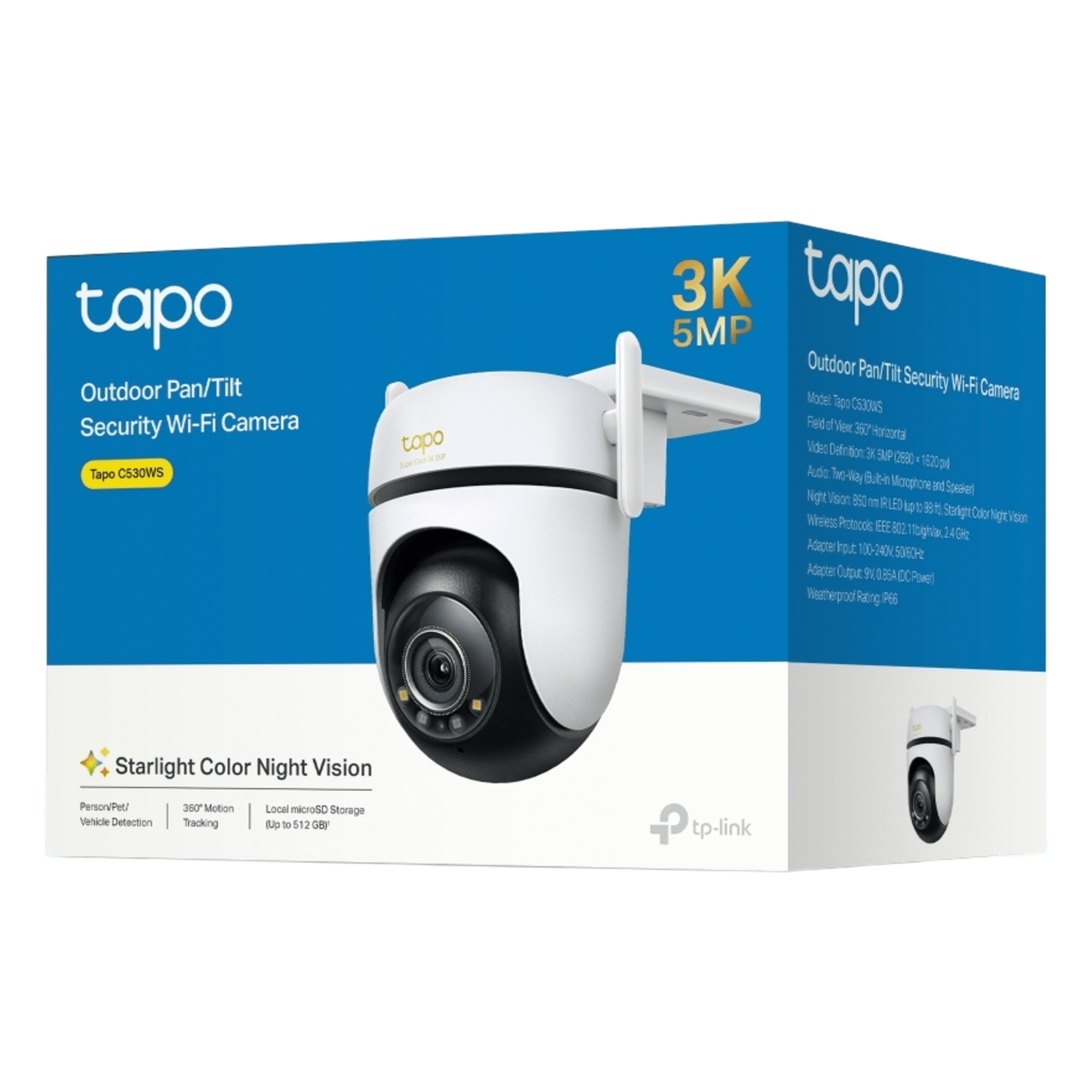 Cámara IP PTZ Wi-Fi / 5 Megapixel 3K / Visión 360° / Starlight Color / IP66 / Audio Bidireccional / Detección IA