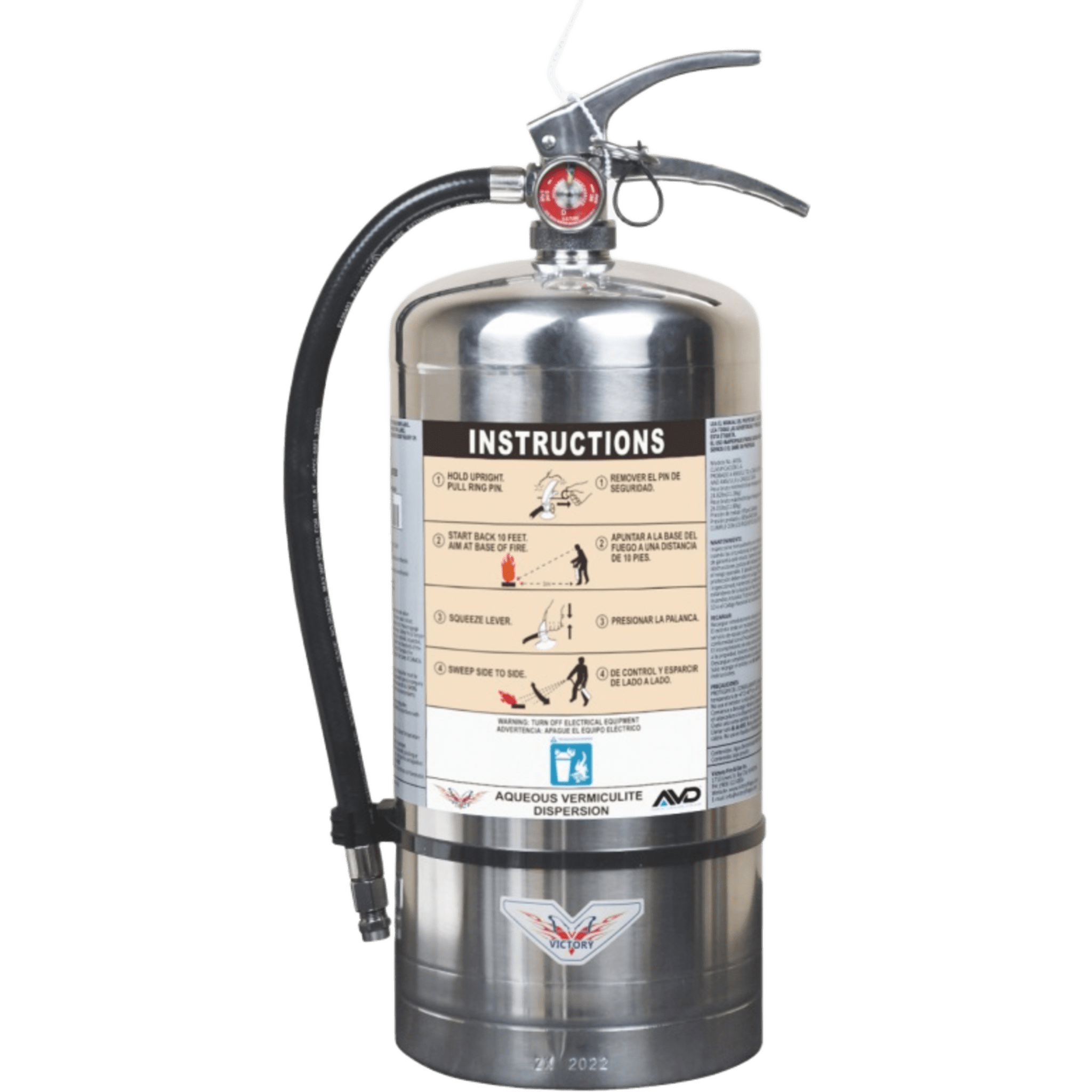 Extintor para Baterías de Iones de Litio / 6 Litros / Descarga 72 s / Alcance 3.6 m (11.8 ft) / Listado UL / Acero Inoxidable