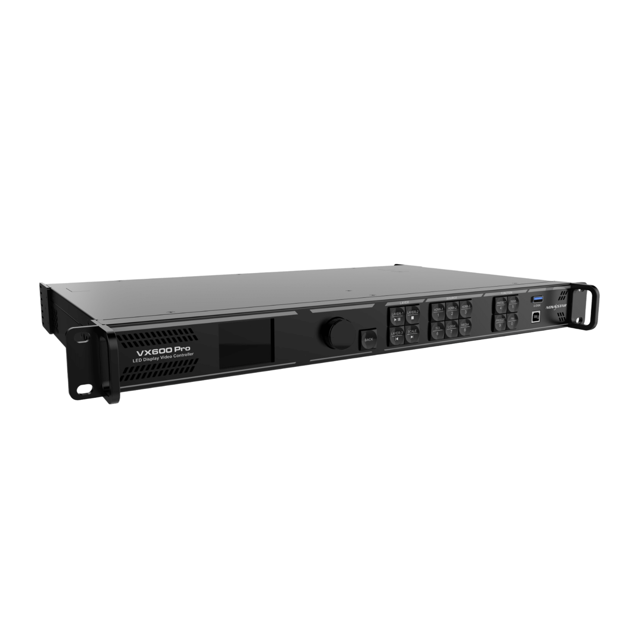 Controlador All-in-One / 3.9 Millones de Píxeles / 6 Puertos Ethernet Gigabit / 4K×2K@60Hz / 6 Capas SuperView III / Fibra Óptica 10G / 256 Presets — NOVASTAR · SKU VX600PRO