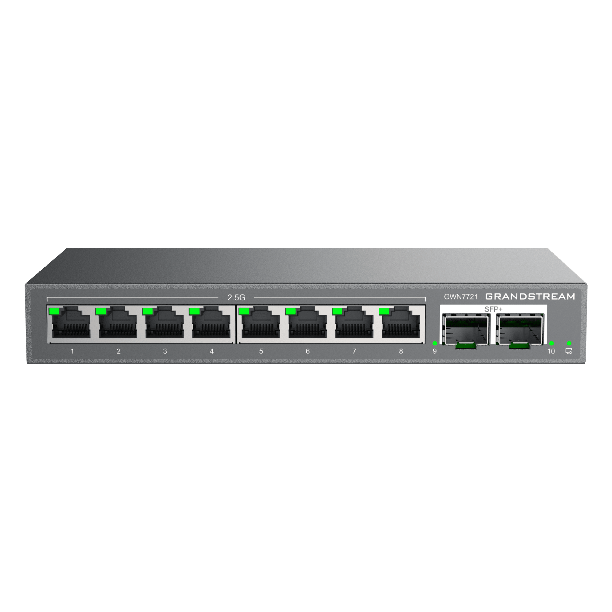 Switch L2 Lite Administrable / 8 Puertos Ethernet 2.5 Gbps / 2 Puertos SFP+ 10 Gbps / VLAN / QoS / Montaje Escritorio o Pared — GRANDSTREAM · SKU GWN7721