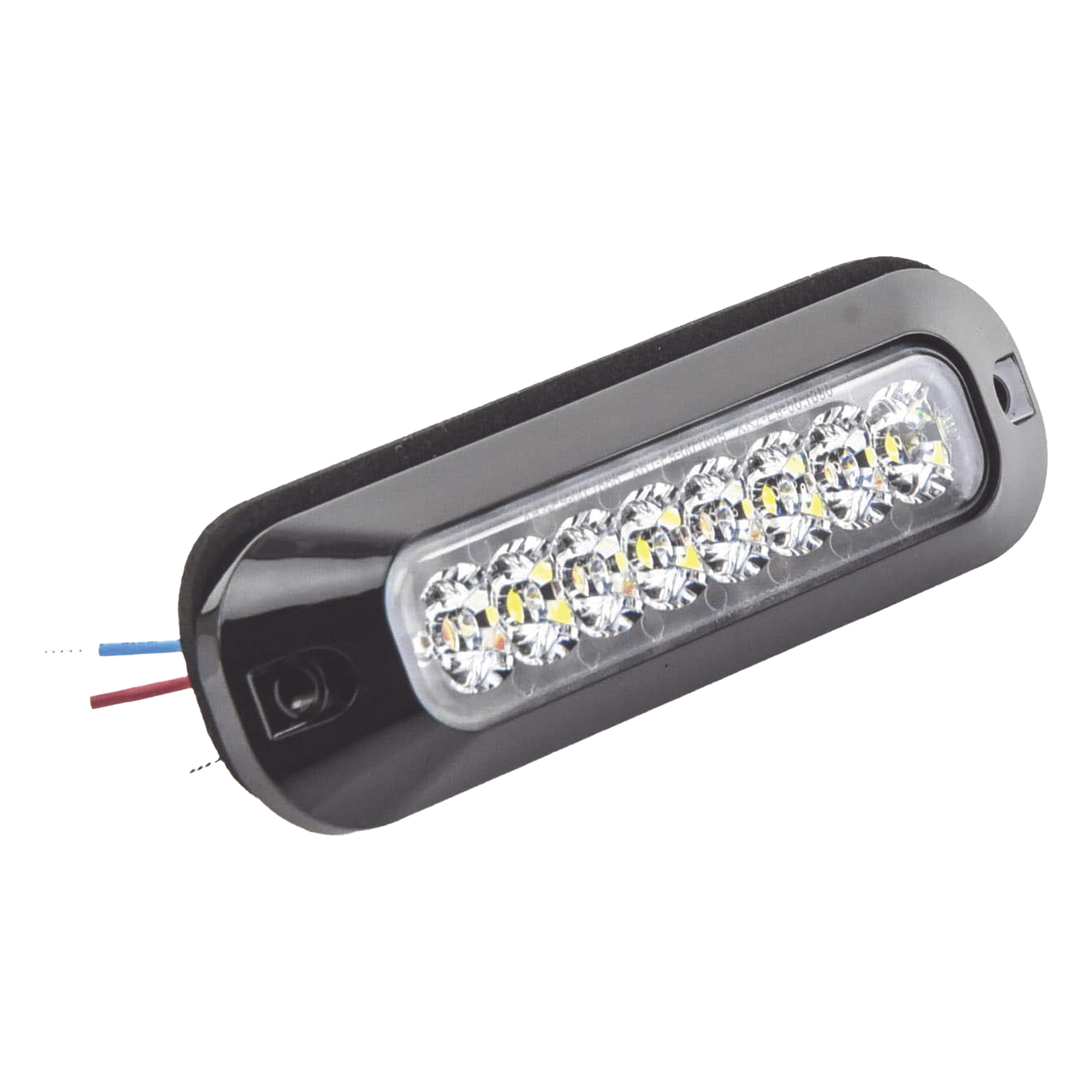 Luz Auxiliar LED / 4 LEDs Ultra Brillantes / 21 Patrones de Destello / 12-24 VCC / SAE J595 Clase I / Mica de Policarbonato Transparente — ECCO · SKU ED3744RC