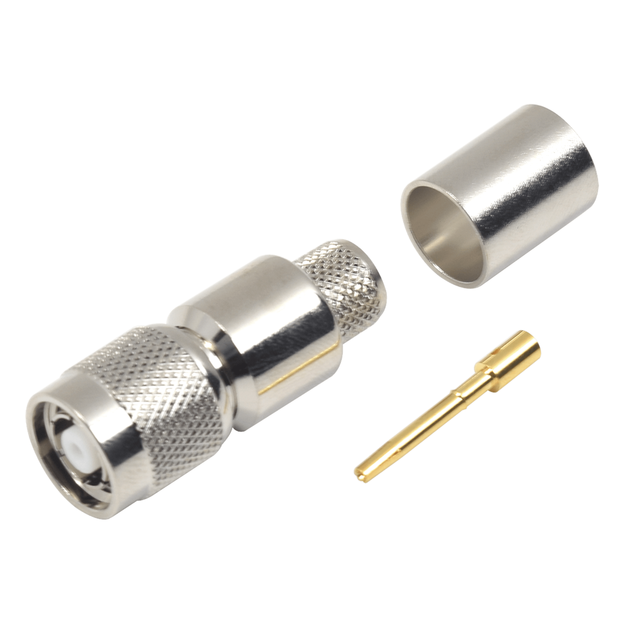 Conector TNC Macho Inverso / Anillo Plegable / Para RG-8/U y LMR-400 / Bronce Niquelado / Contacto Oro / Teflón — RF INDUSTRIES,LTD · SKU RP-1202-I