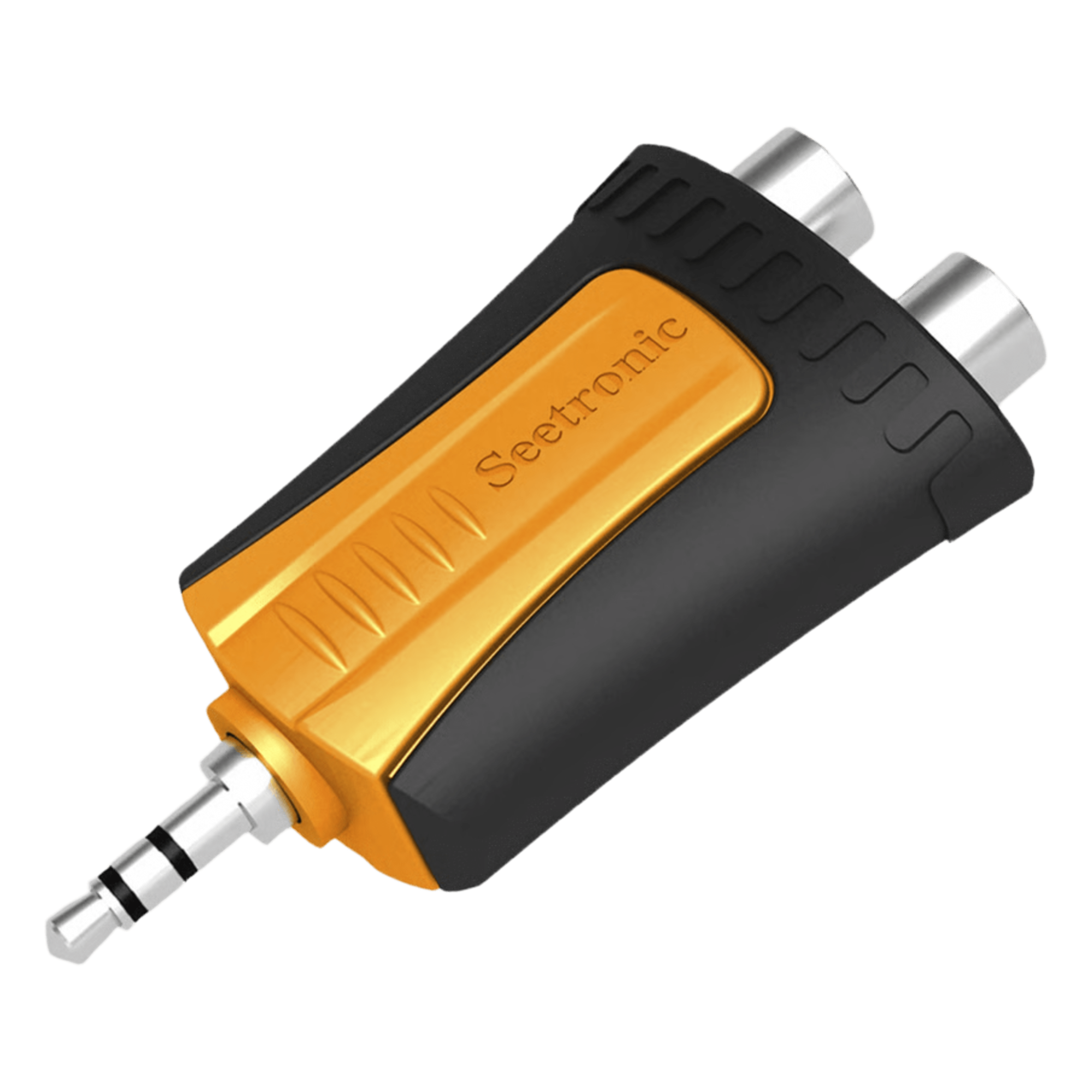 Adaptador de Audio / 3.5 mm Estéreo a 2 RCA Hembra / Carcasa de Plástico / Precableado — SEETRONIC · SKU MMJ3-2RF