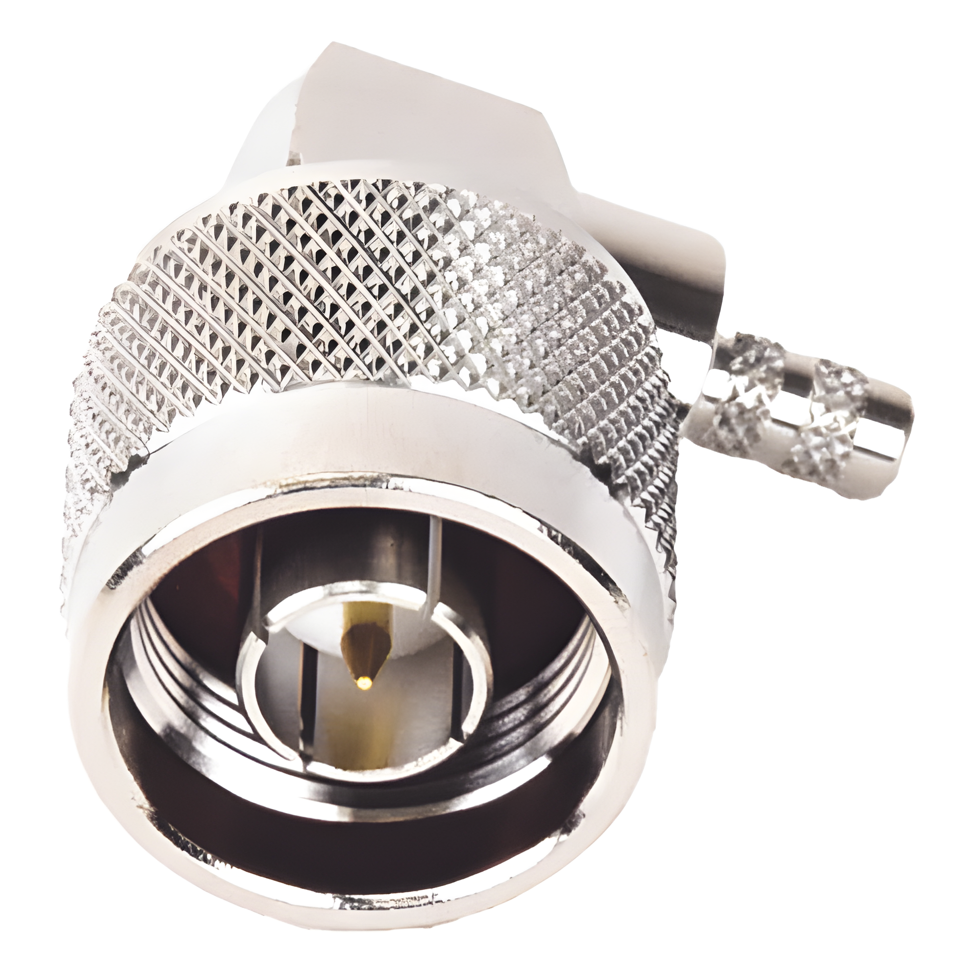 Conector Coaxial N Macho / Ángulo Recto / Anillo Plegable / Cables RG-58/U, RG-142/U, LP-195 / Níquel / Oro / Teflón — RF INDUSTRIES,LTD · SKU RFN-1009-C-03