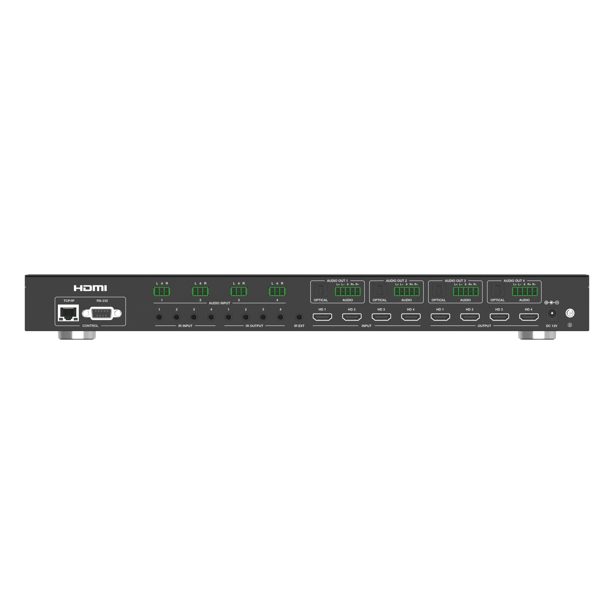 Switch Matrix HDMI / 4x4 / 18 Gbps / 4K@60Hz / HDCP 2.2 / TCP-IP y RS-232 / Audio LPCM y Dolby True HD / Conectores Phoenix