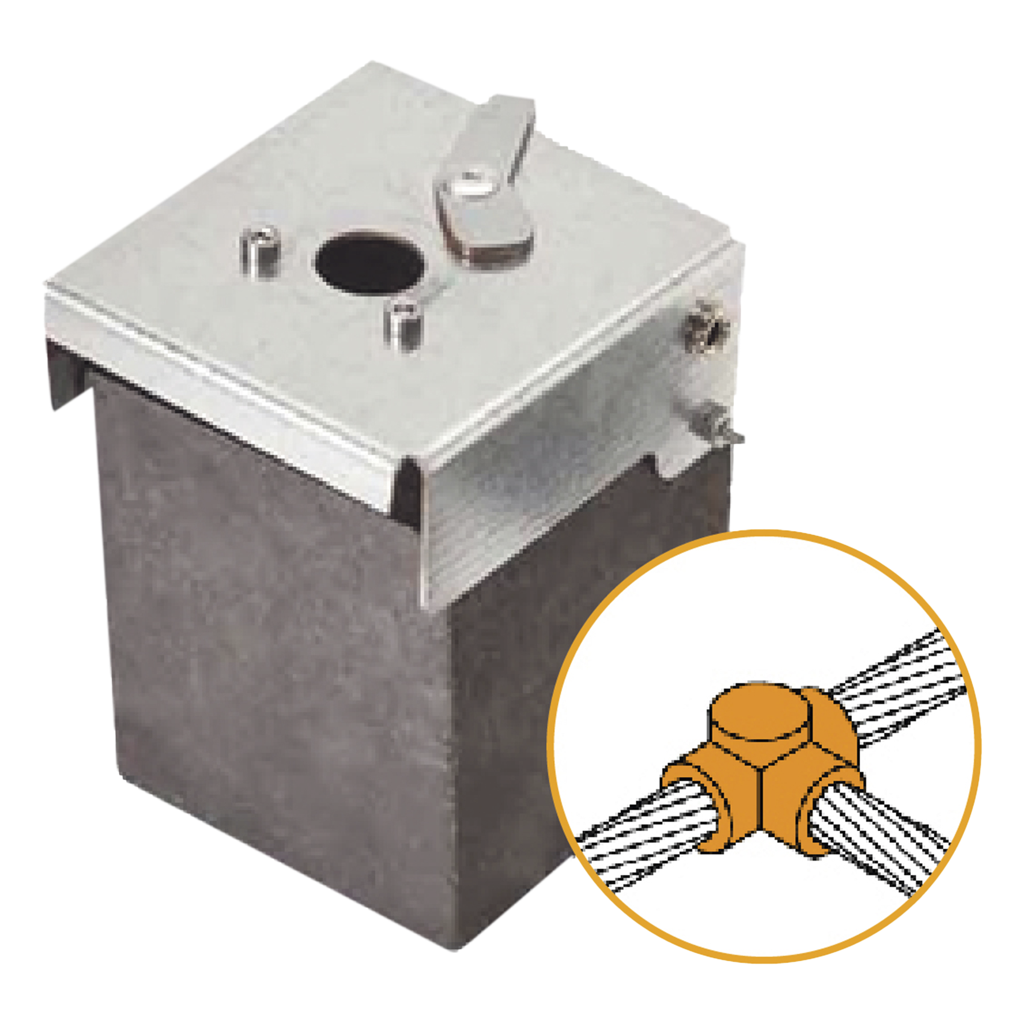 Conector Tipo T de Latón / Cable 50-70 mm² (1/0-2/0 AWG) / 164-230 pies de alcance equivalente / Alta Conductividad / Resistente a Corrosión / Unión Molecular Exotérmica — APLICACIONES TECNOLOGICAS · SKU ATW40/W40/TH